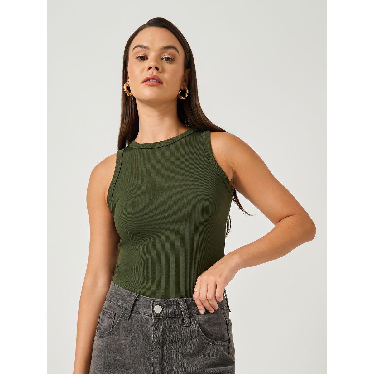 Styli Plain Round Neck Fitted Tank-women-clothing-tshirts-image-1