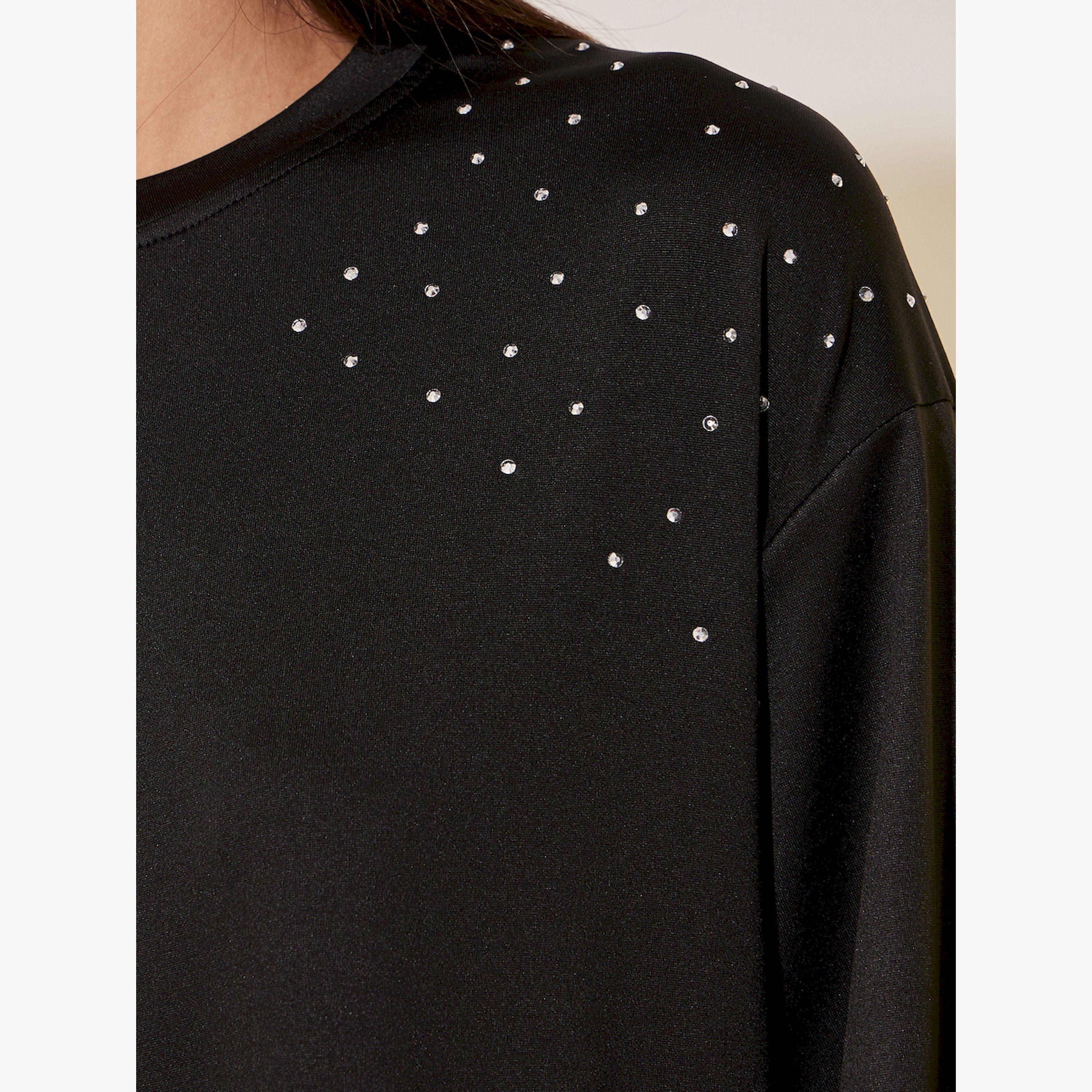 Styli Women Black Studded Detail Short Sleeve Oversized T-Shirt-women-clothing-tshirts-image-4