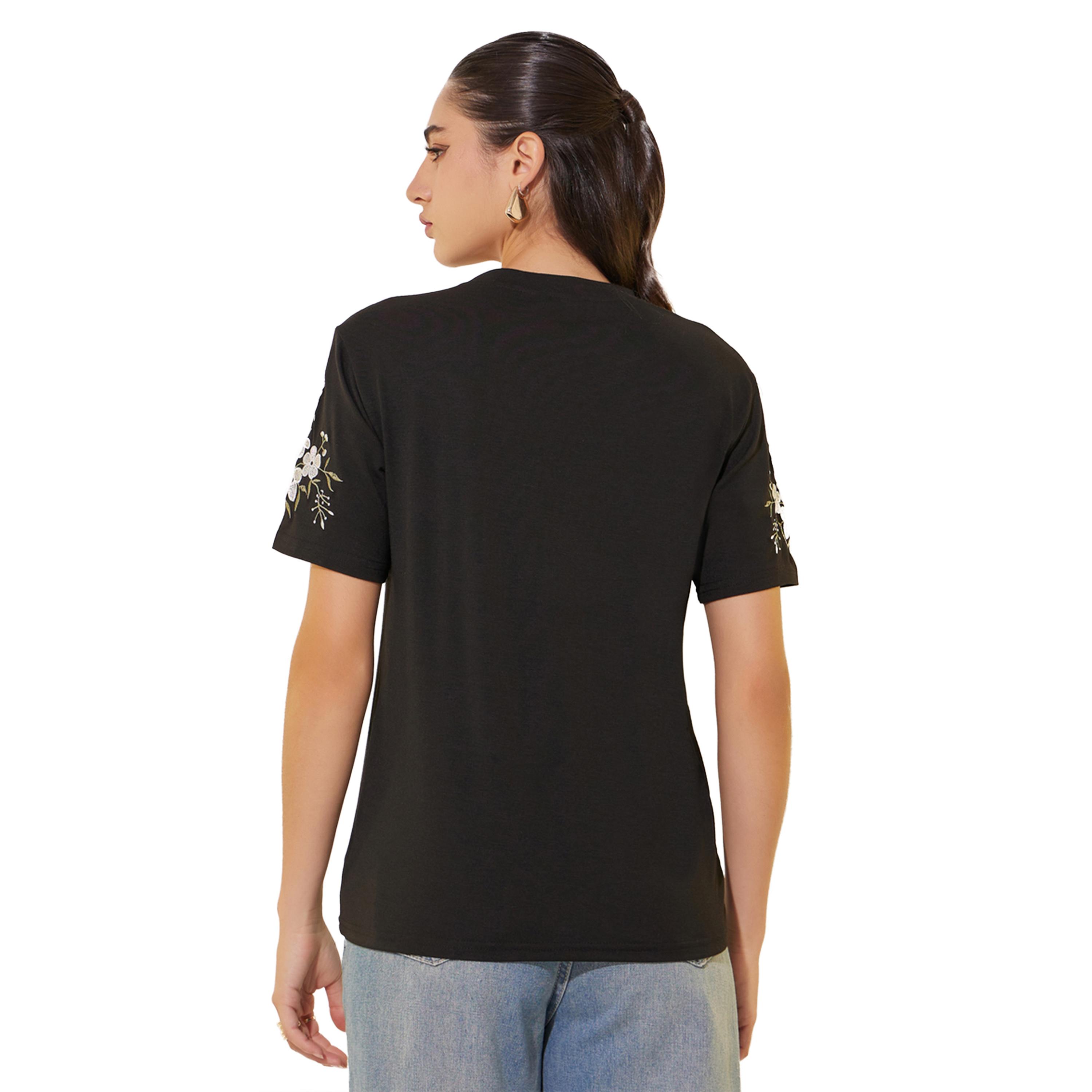 Styli Knitted Round Neck Short Sleeve Embroidered Detail T-Shirt-women-clothing-tshirts-image-5