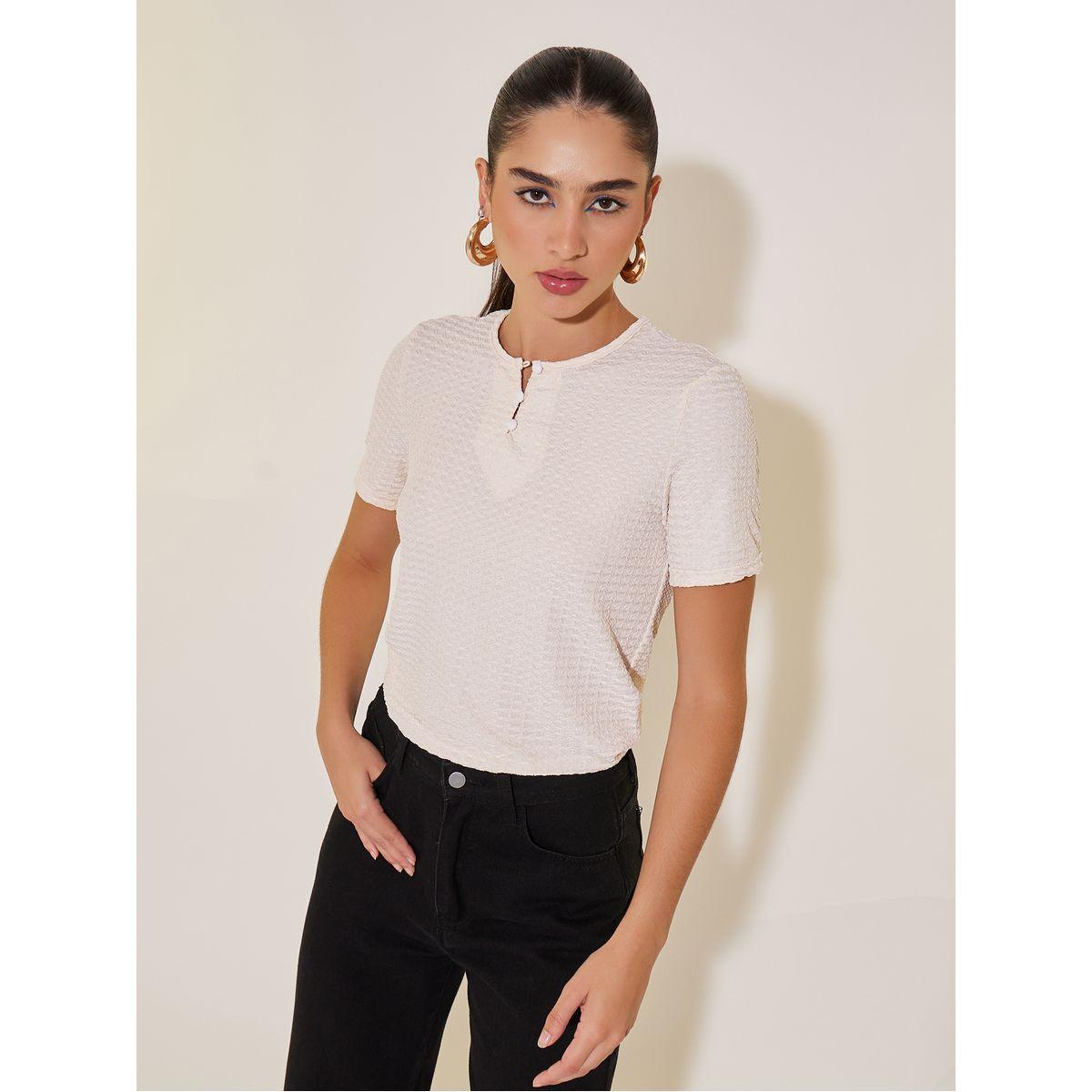 Styli Knitted Round Neck Short Sleeve T-Shirt-women-clothing-tshirts-image-1