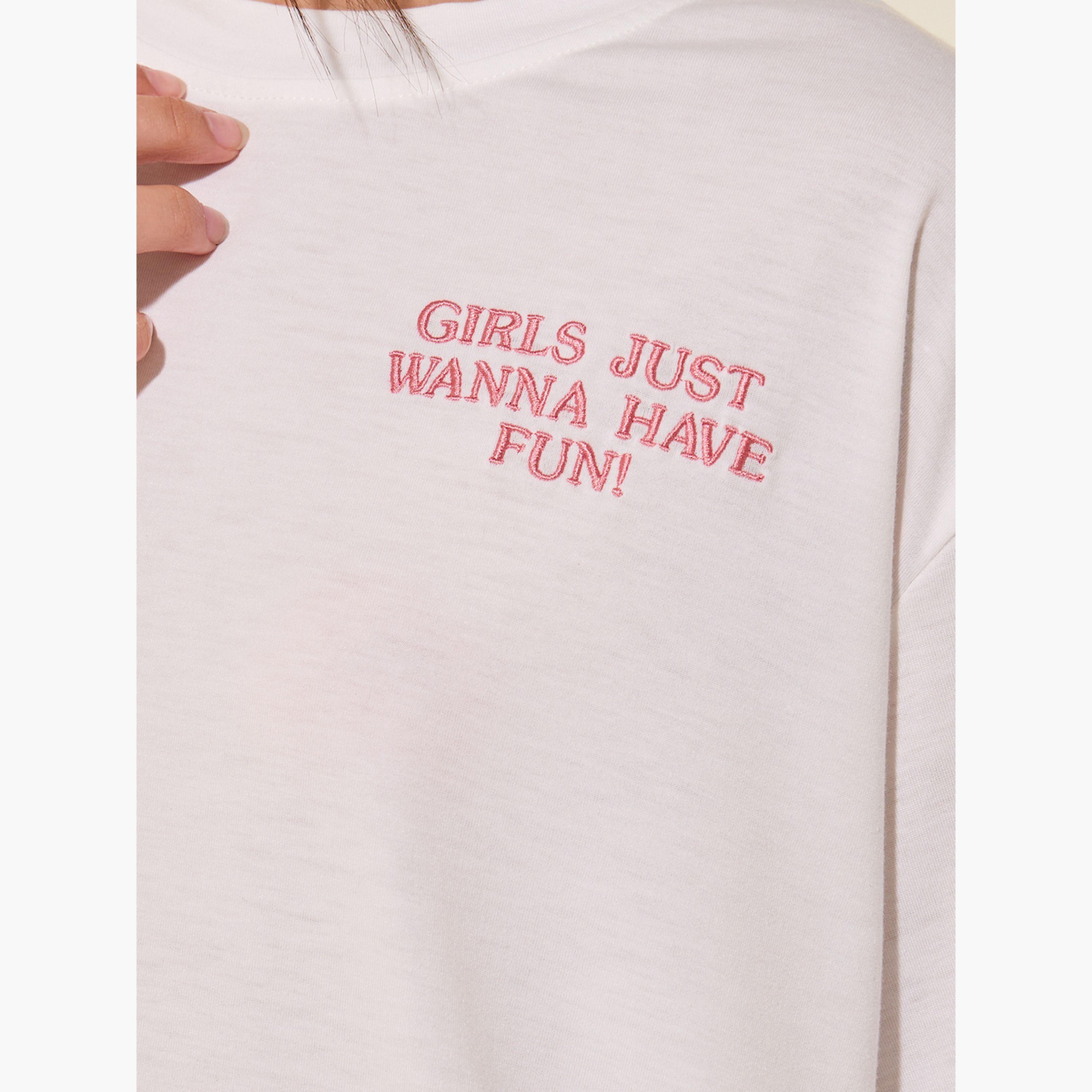 Styli Women White Oversized Embroidered Slogan T-Shirt-women-clothing-tshirts-image-4