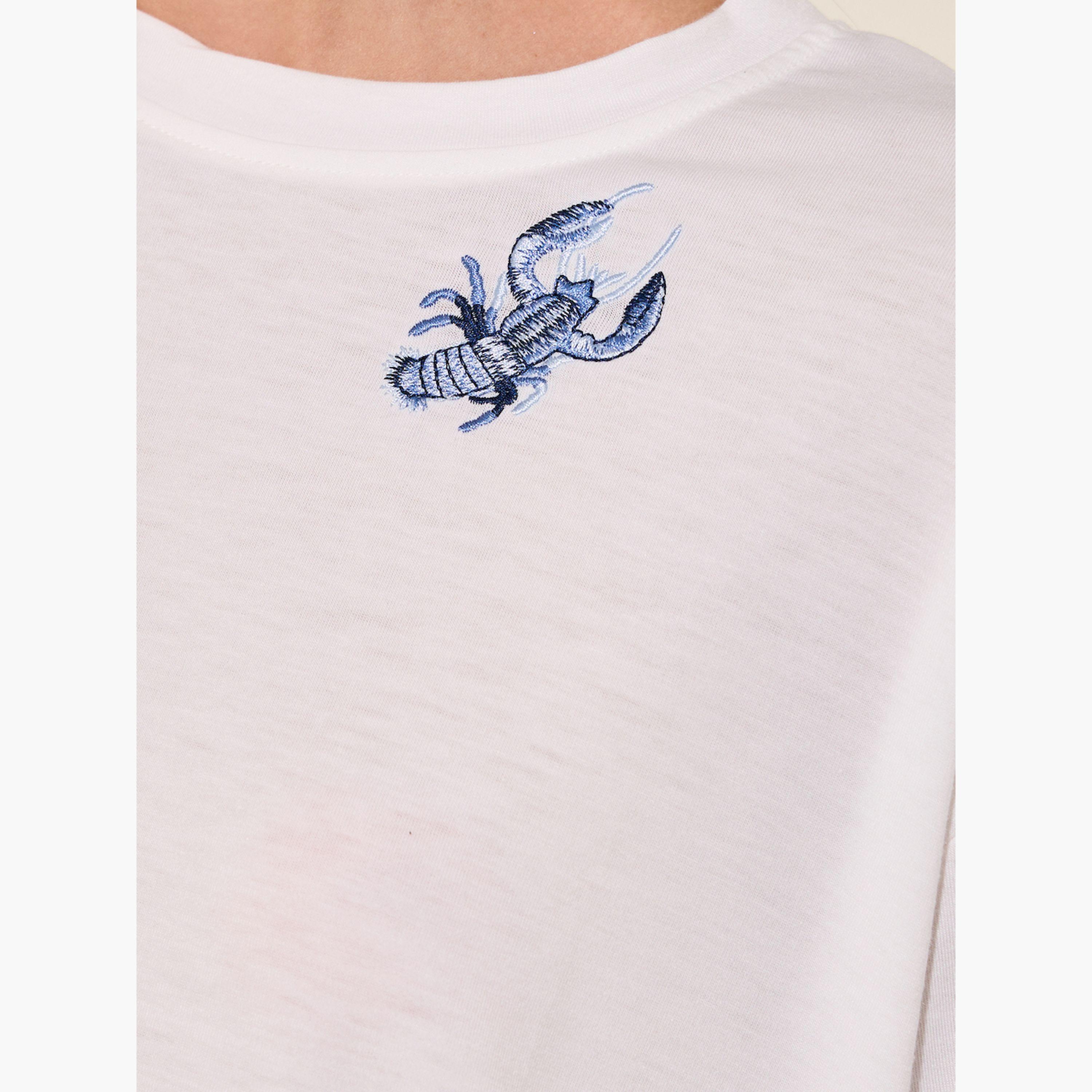 Styli Round Neck Embroidered Sleeve Detail T-Shirt-women-clothing-tshirts-image-4