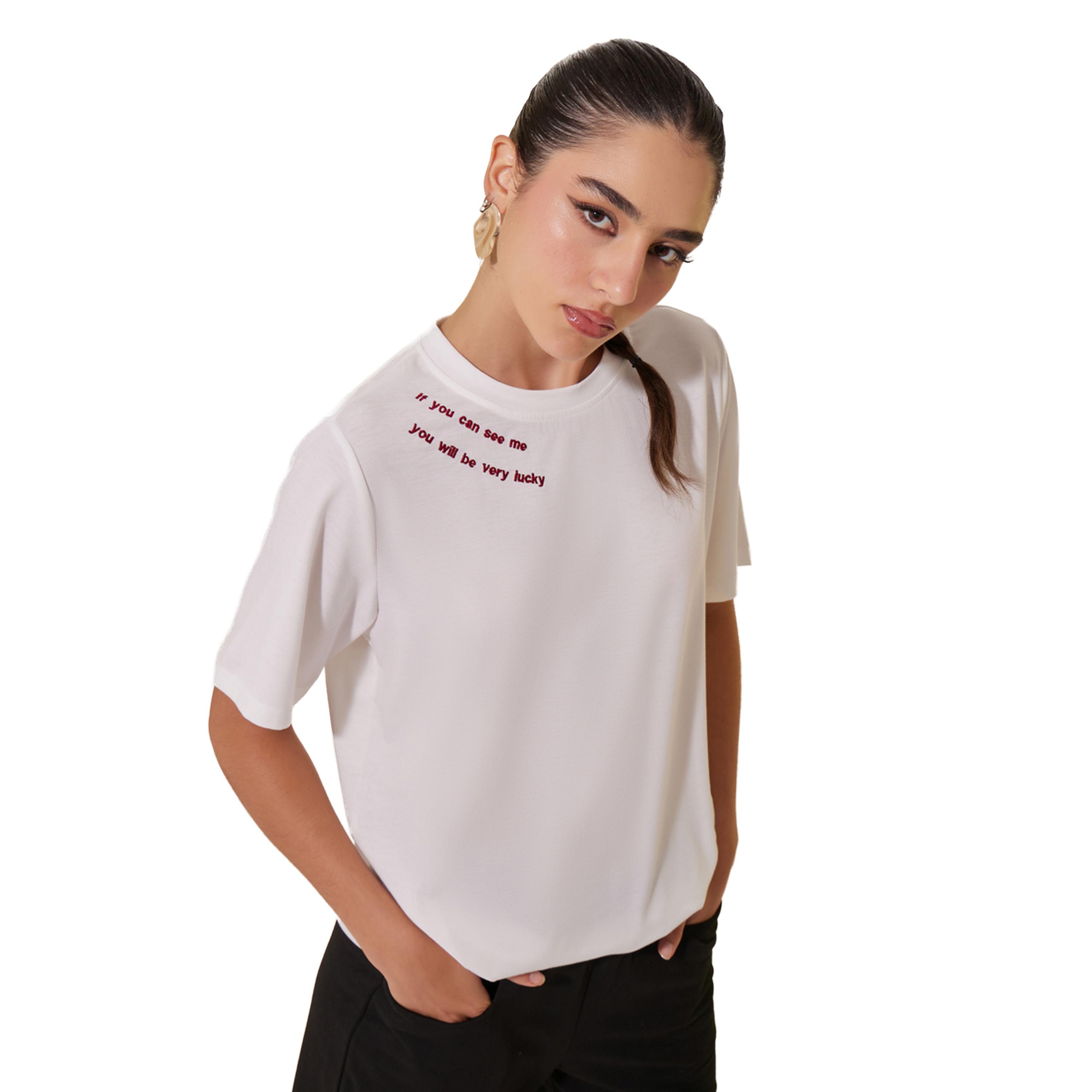 Styli Solid Round Neck Detail T-shirt-women-clothing-tshirts-image-1