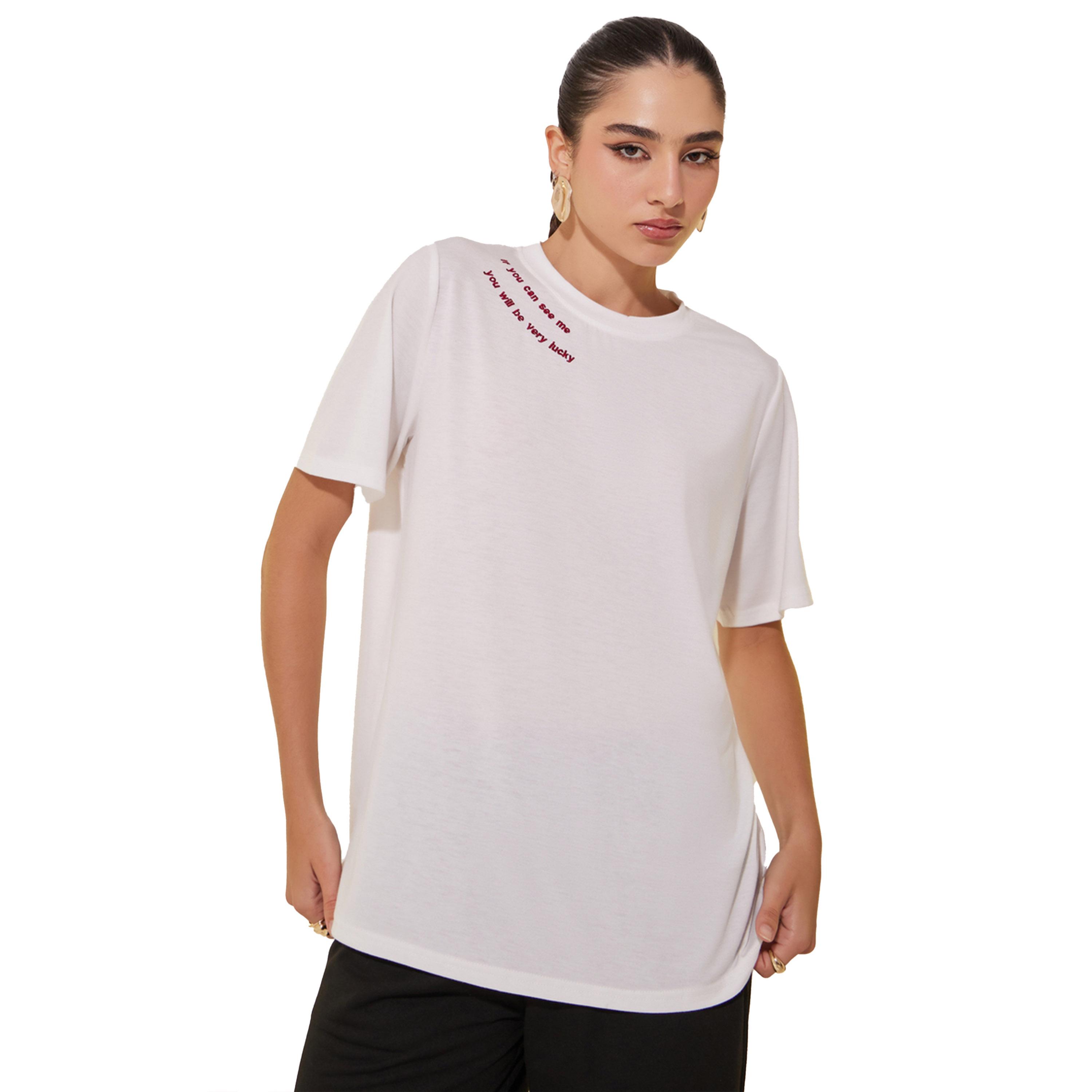 Styli Solid Round Neck Detail T-shirt-women-clothing-tshirts-image-3