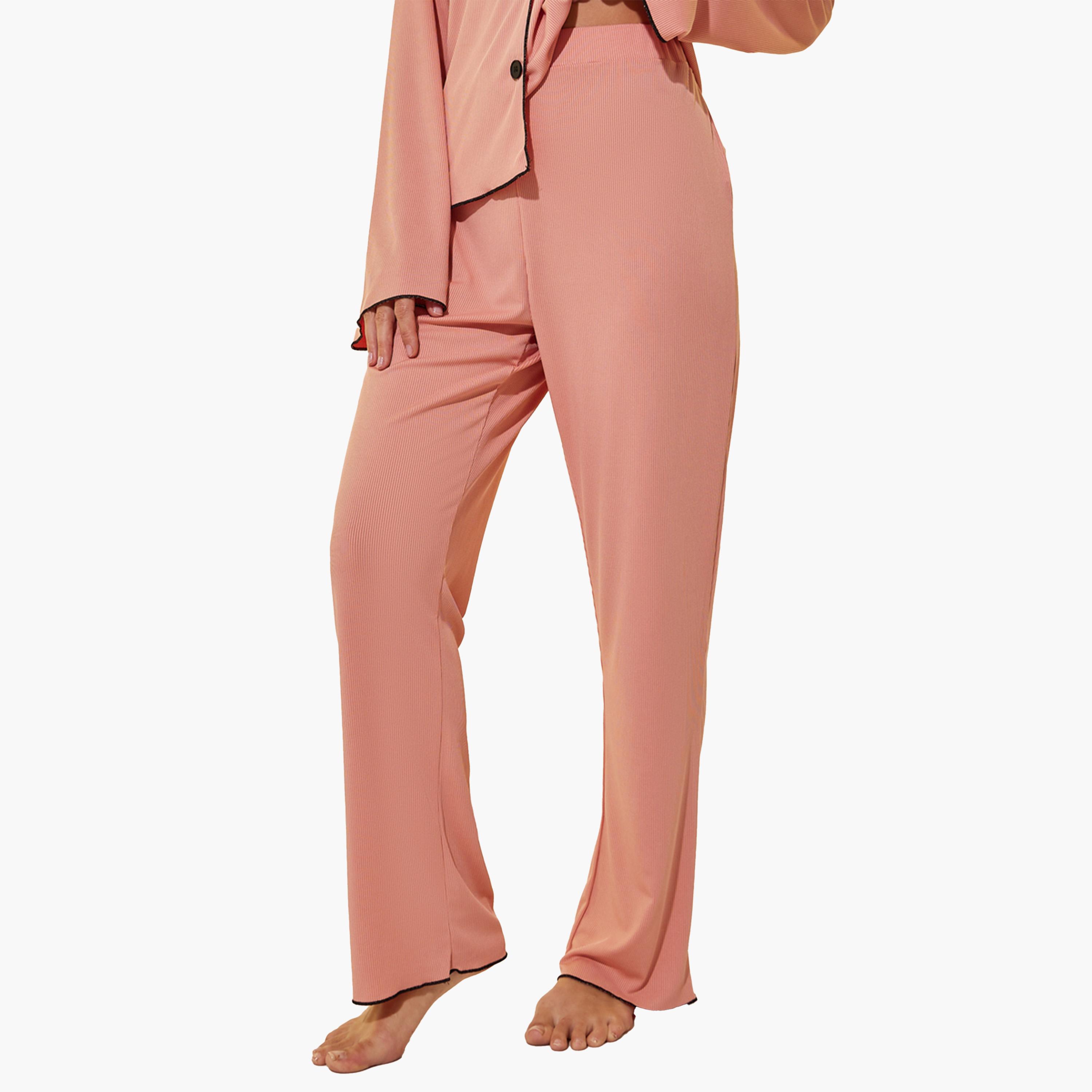 Styli Ribbed Contrast Trim Long Sleeve Shirt and Pyjama Set-women-clothing-nightwear-pyjamas-longsets-image-4