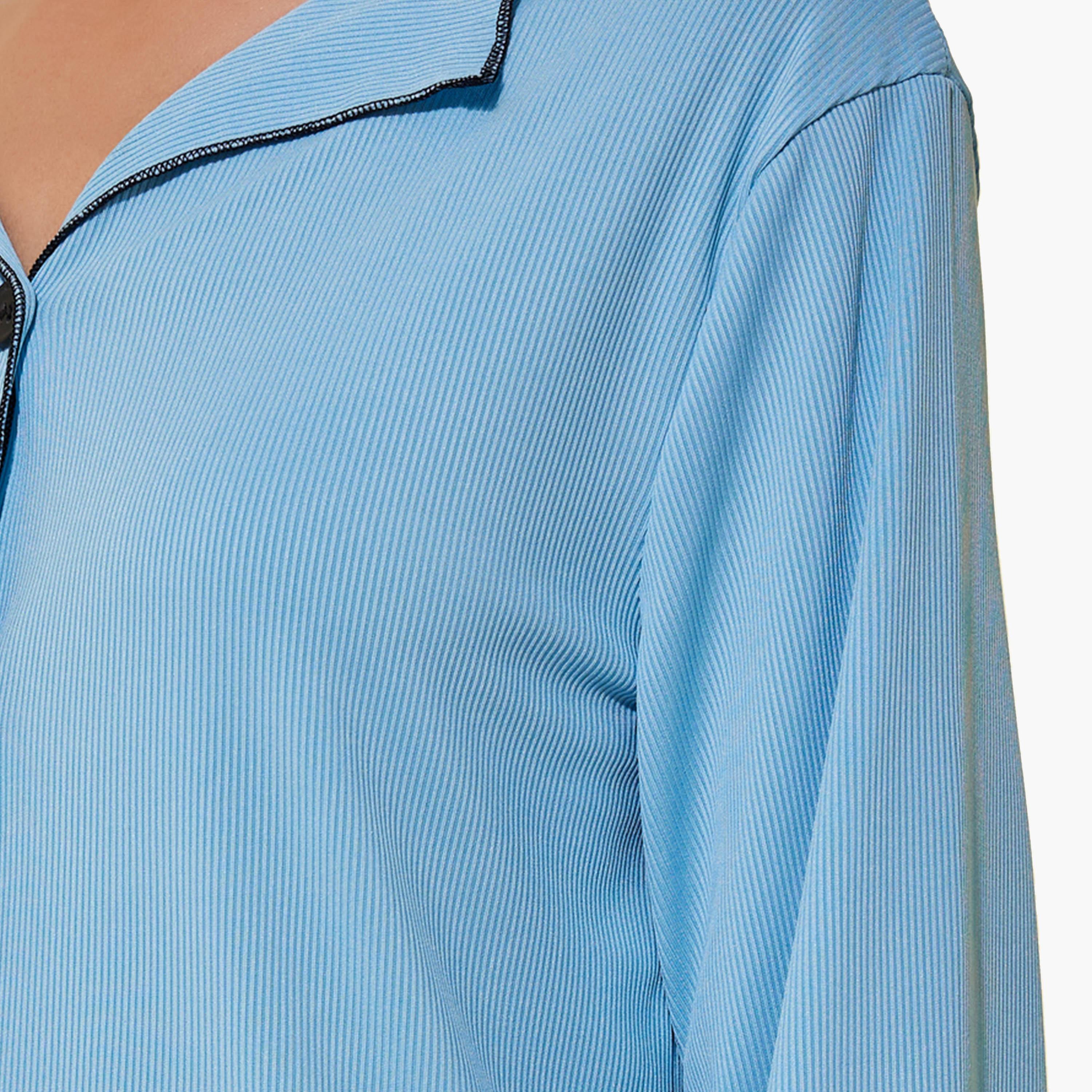 ستايلي - طقم بنطال بيجاما وقميص بأكمام طويلة وحواف متباينة مضلعة-women-clothing-nightwear-pyjamas-longsets-image-3