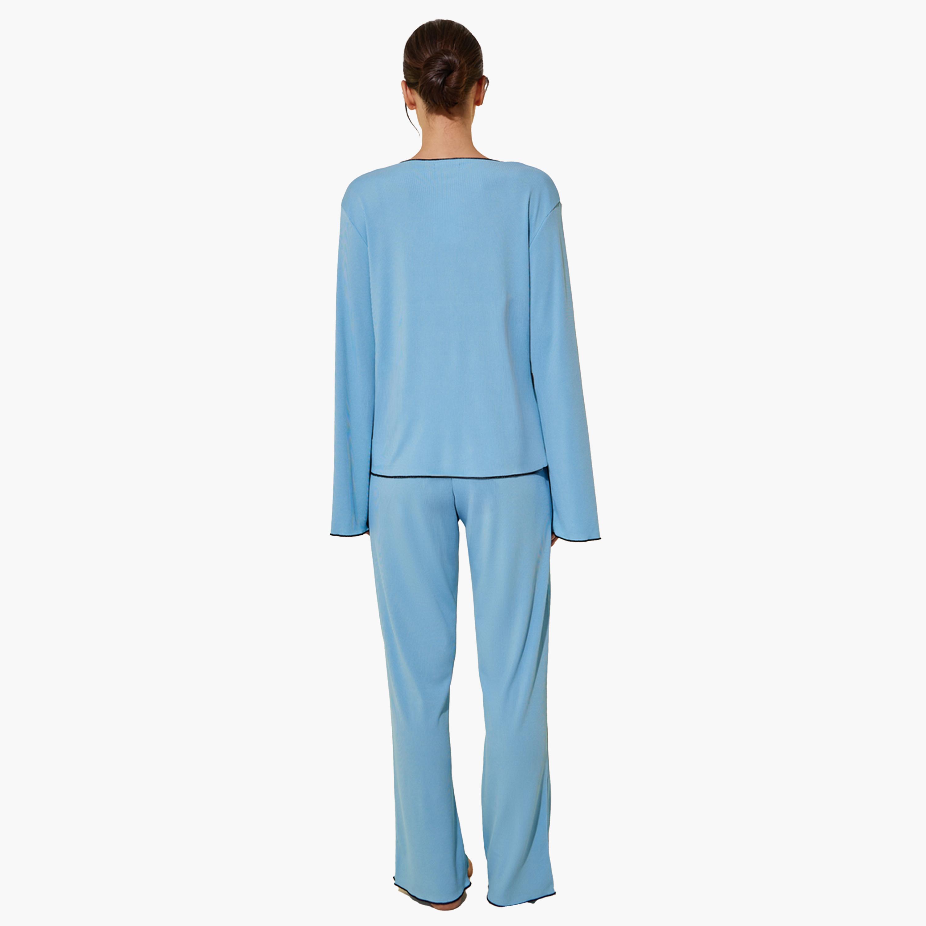 ستايلي - طقم بنطال بيجاما وقميص بأكمام طويلة وحواف متباينة مضلعة-women-clothing-nightwear-pyjamas-longsets-image-5