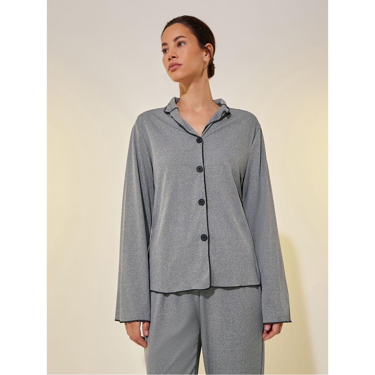 طقم بيجاما من بنطال وبلوزة مضلعة بأكمام طويلة-women-clothing-nightwear-pyjamas-longsets-image-2