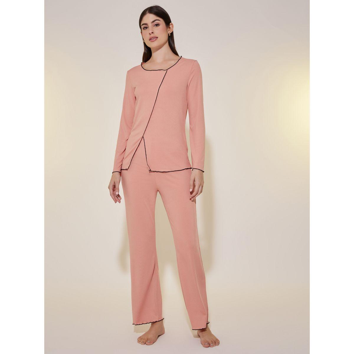 Styli Edge Rib Long Sleeve T-Shirt And Pajama Set-women-clothing-nightwear-pyjamas-longsets-image-2