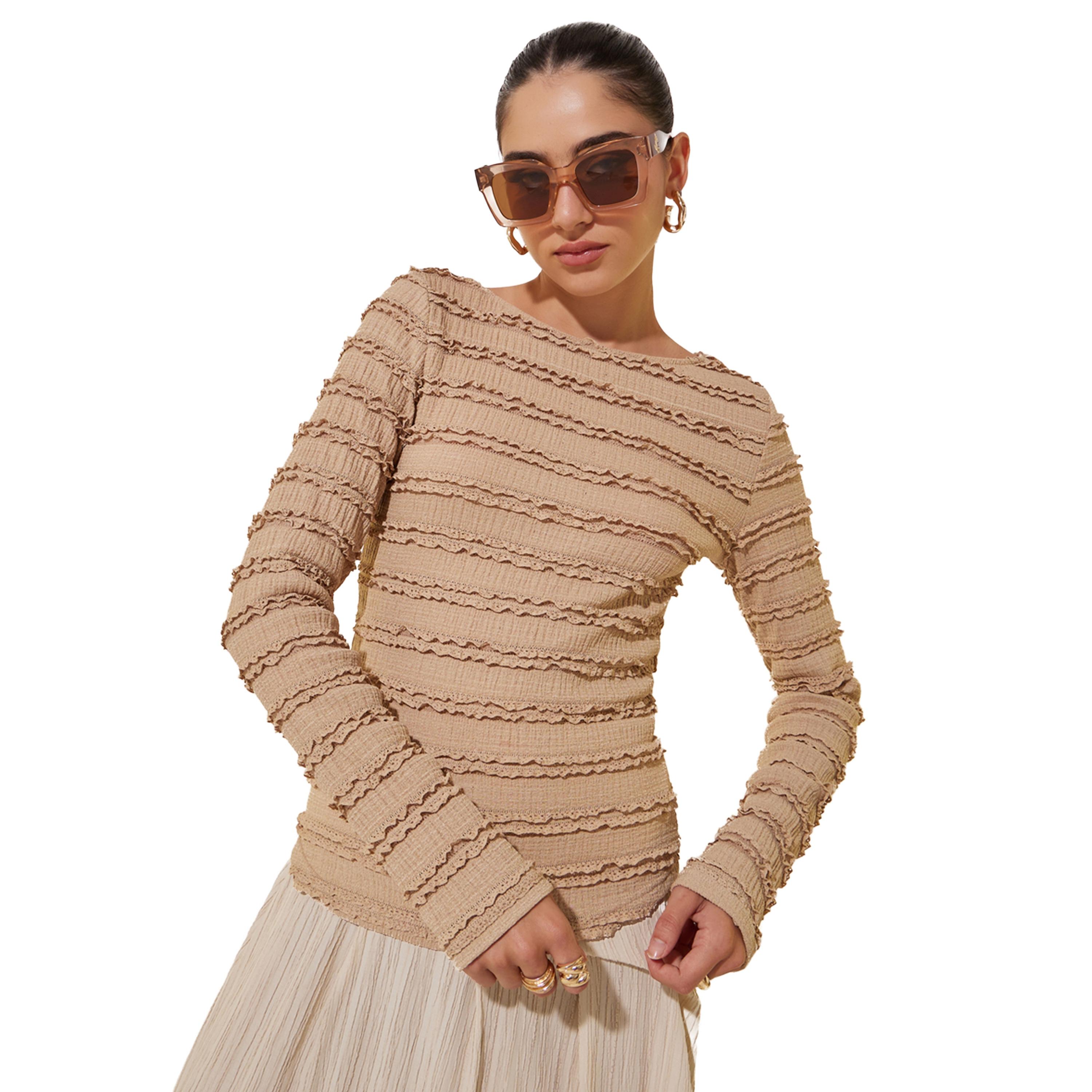 ستايلي -  بلوزة ذات رقبة دائرية وأكمام طويلة-women-clothing-shirtsandblouses-blouses-image-1