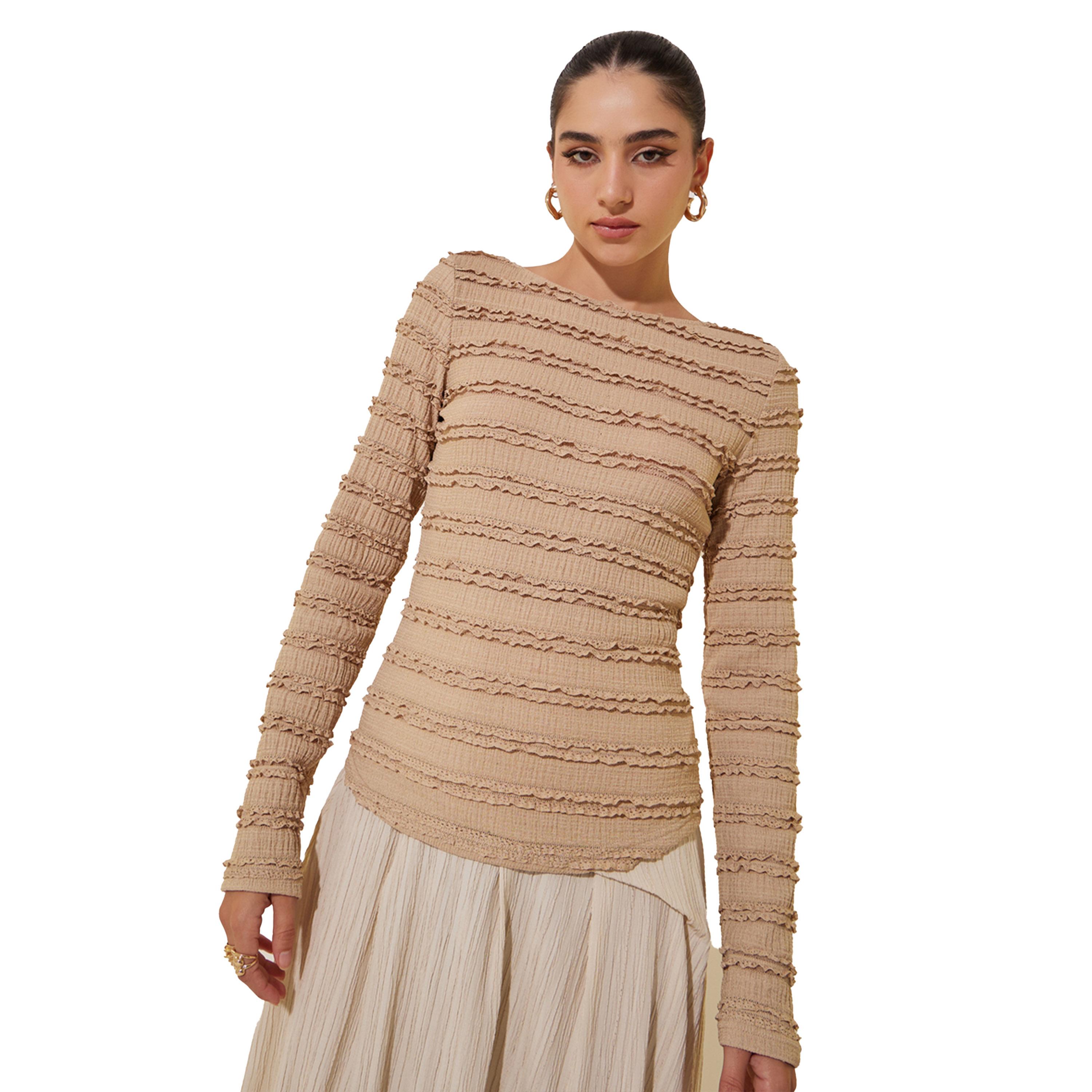 Styli Textured Round Neck Long Sleeve Top-women-clothing-shirtsandblouses-blouses-image-3