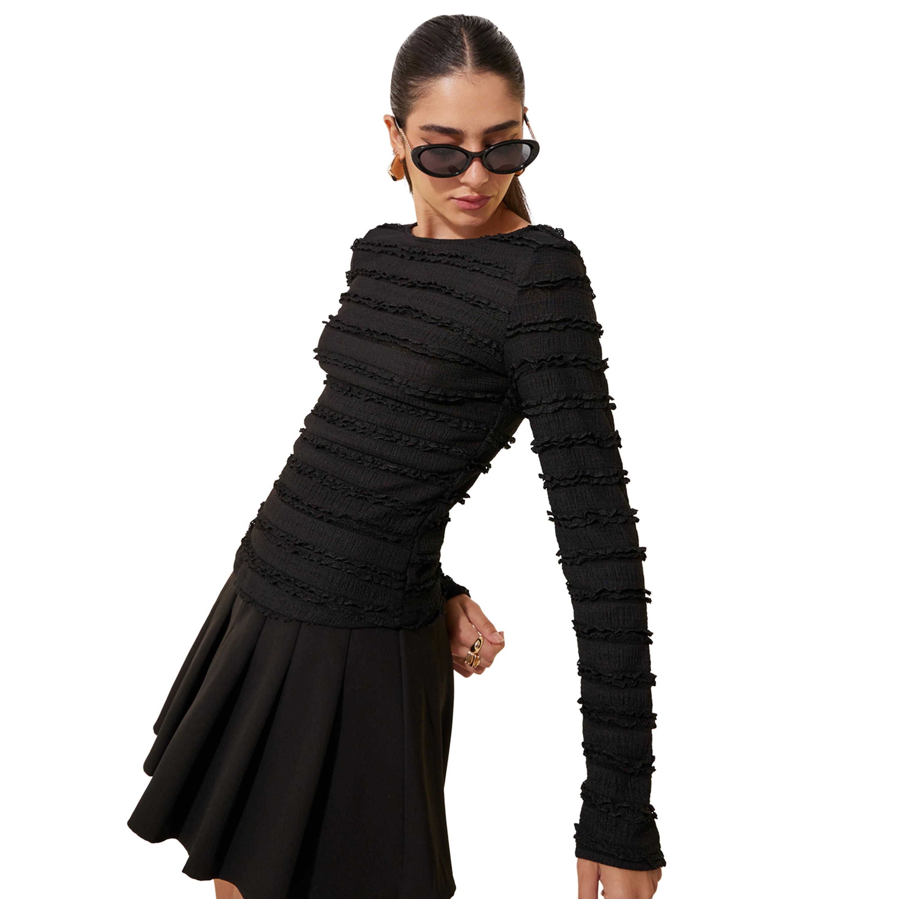 Styli Textured Long Sleeve Round Neck Top-women-clothing-shirtsandblouses-blouses-image-1