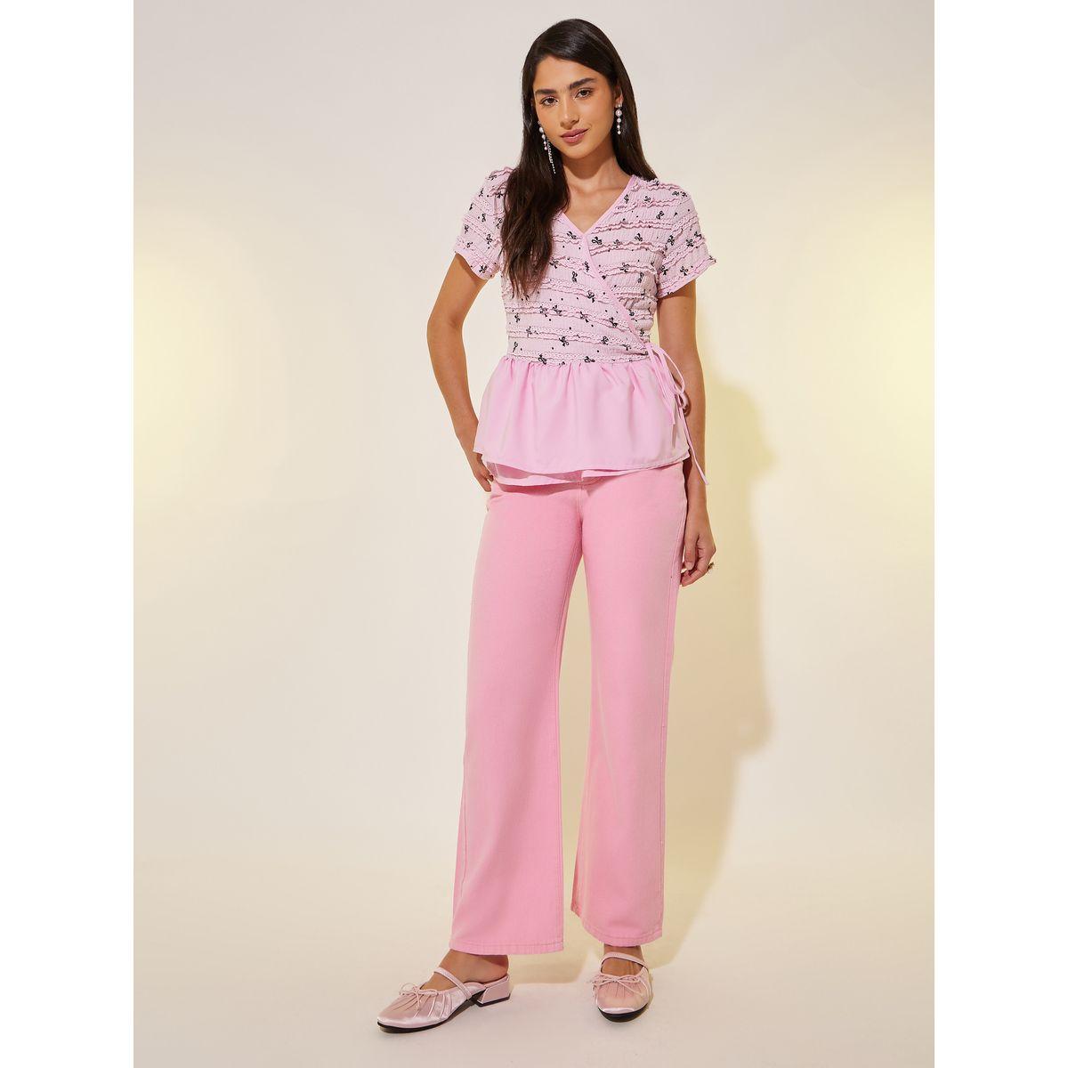 Styli Texture Short Sleeve Wrap Top with Tie-Up Detail-women-clothing-shirtsandblouses-blouses-image-2