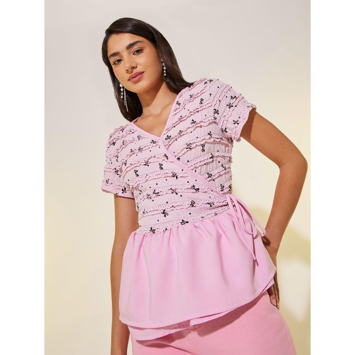 بلوزة بنمط لف وأكمام قصيرة مع أربطة-women-clothing-shirtsandblouses-blouses-image-3