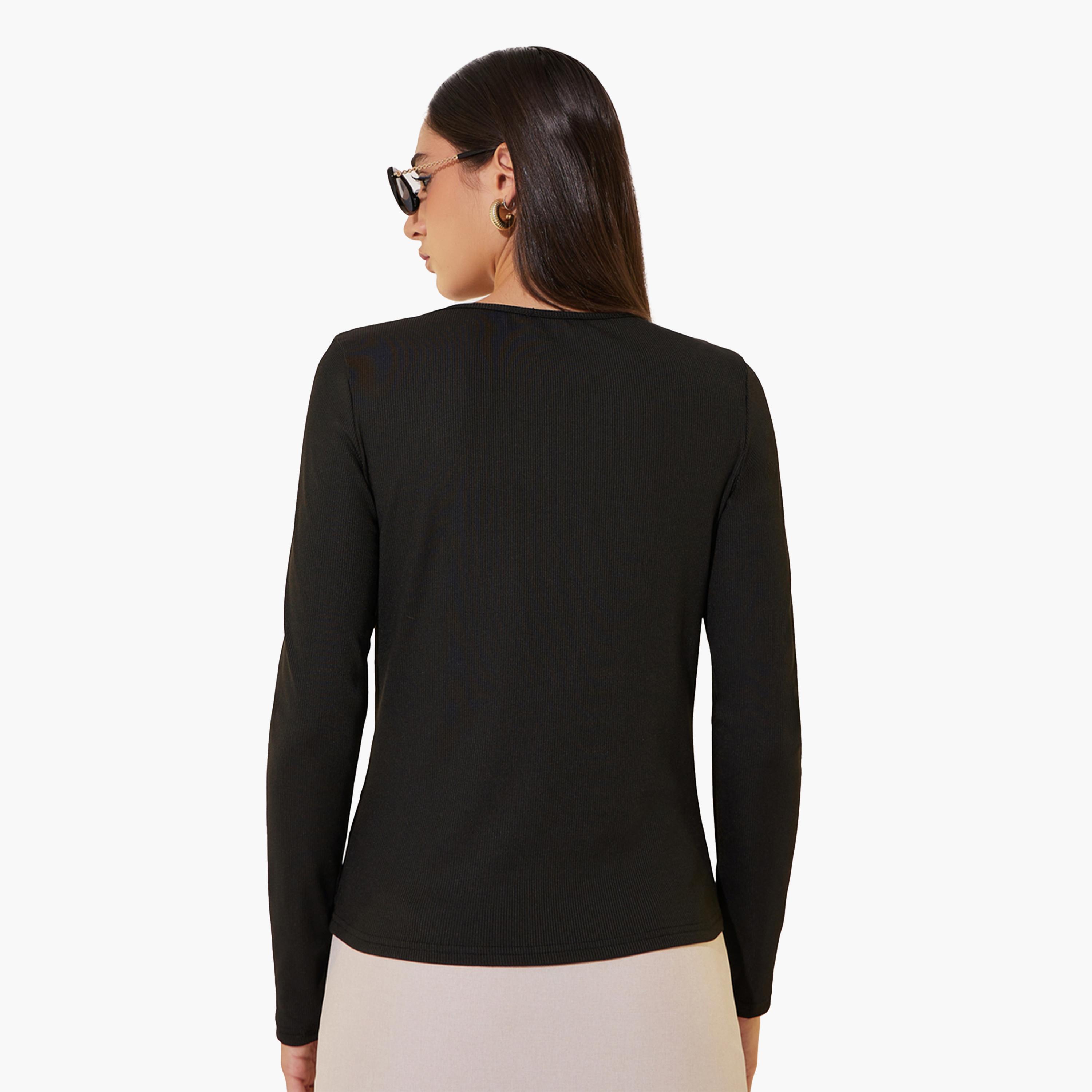 Styli Ribbed Long Sleeve Buttoned Knit Top-women-clothing-shirtsandblouses-blouses-image-5
