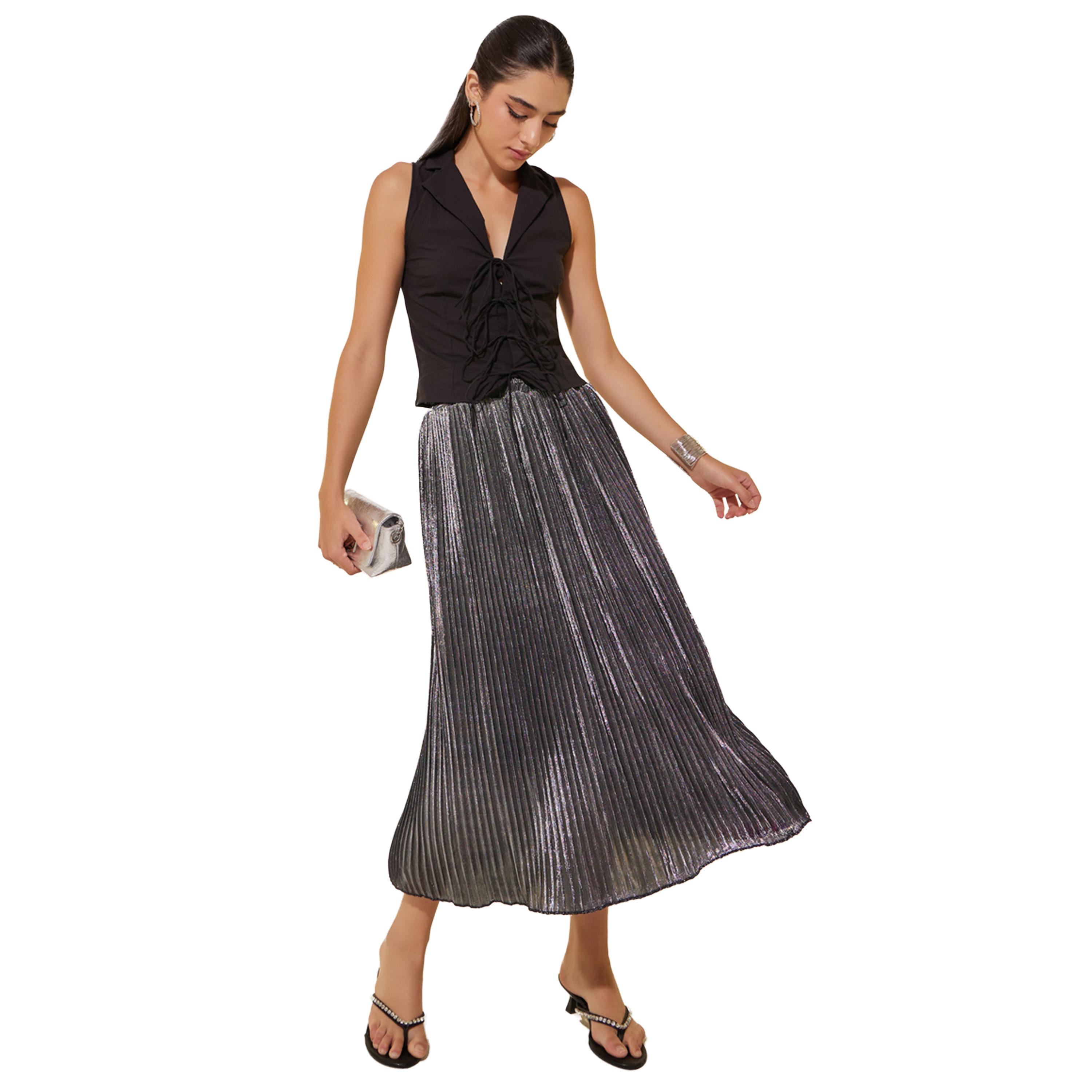 ستايلي -  تنورة ماكسي مطوية بحزام خصر مطاطي-women-clothing-bottoms-skirts-image-1