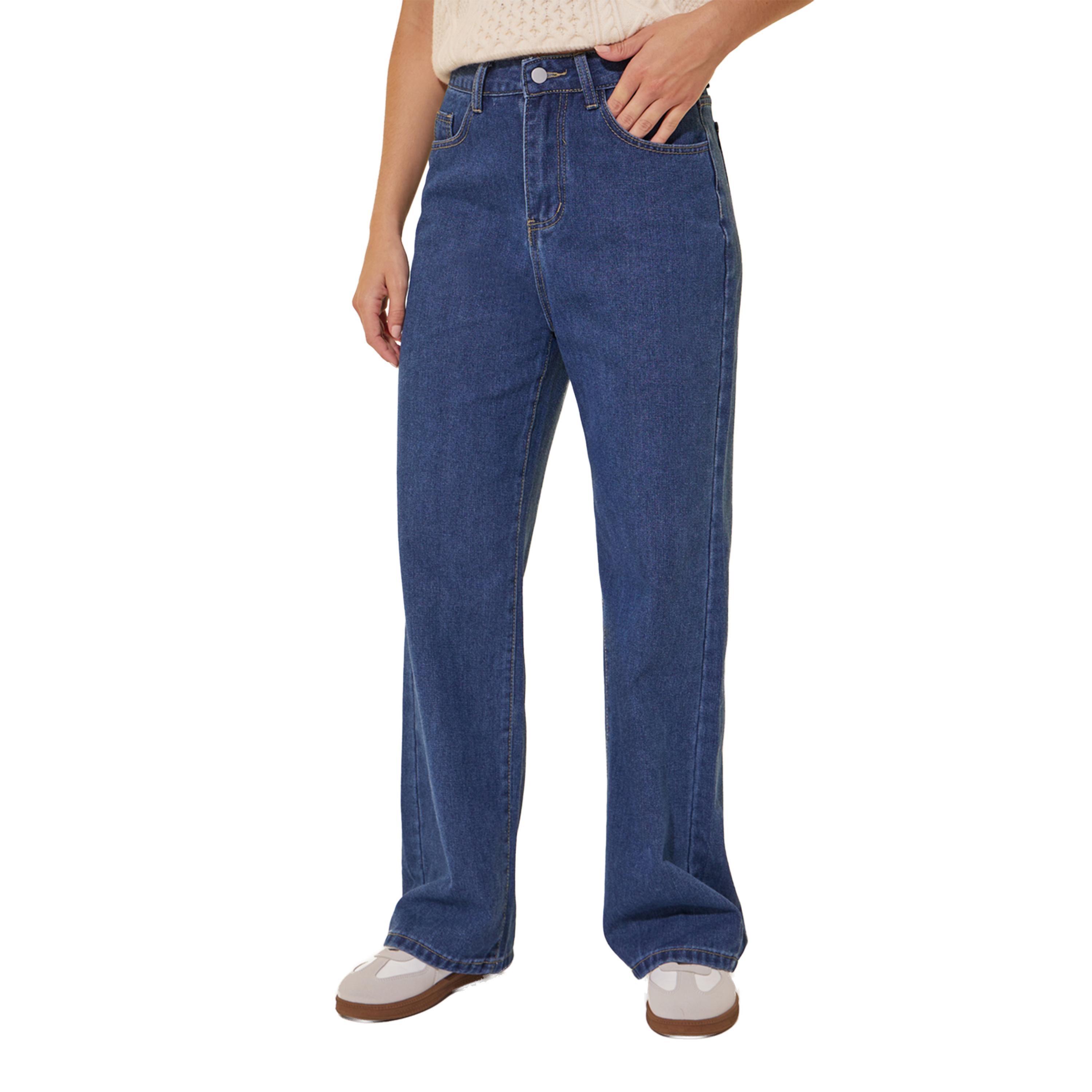 ستايلي - بنطال جينز سادة واسع الساق بخصر متوسط الارتفاع-women-clothing-bottoms-jeans-image-2