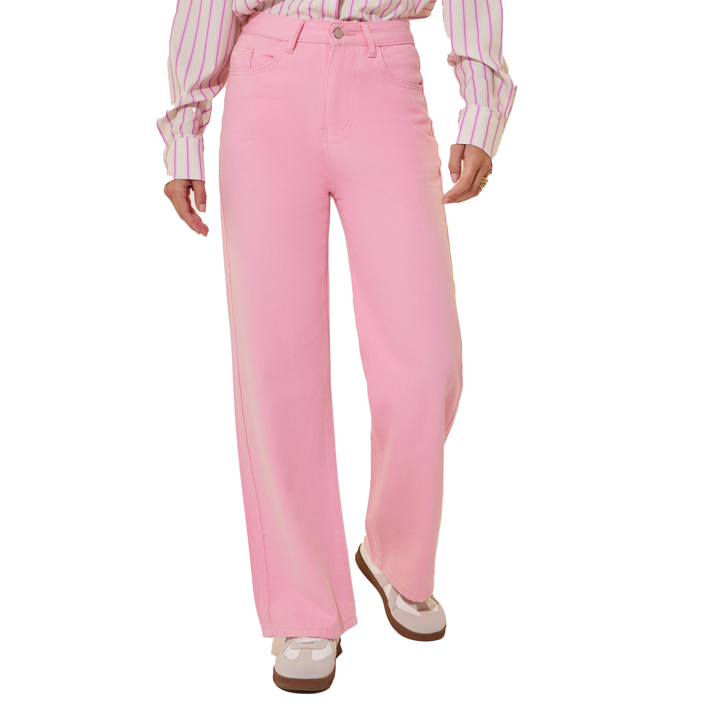 ستايلي - بنطال جينز سادة بخصر متوسط الارتفاع وواسع الساق-women-clothing-bottoms-jeans-image-3