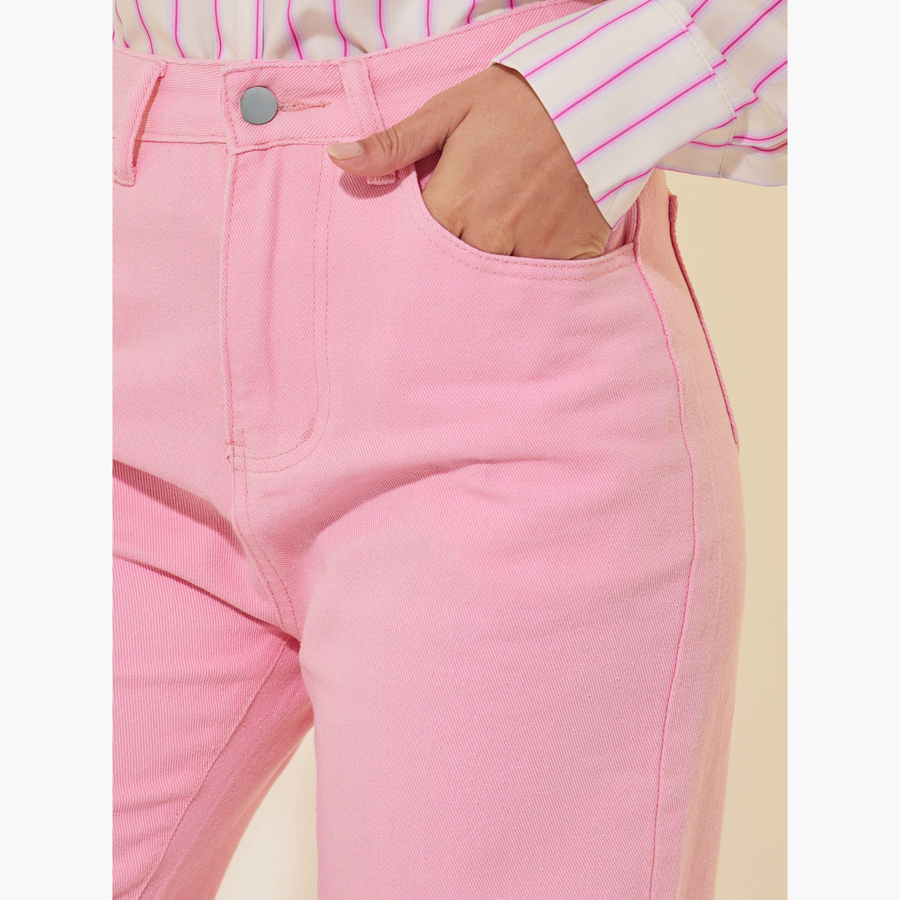 ستايلي - بنطال جينز سادة بخصر متوسط الارتفاع وواسع الساق-women-clothing-bottoms-jeans-image-4
