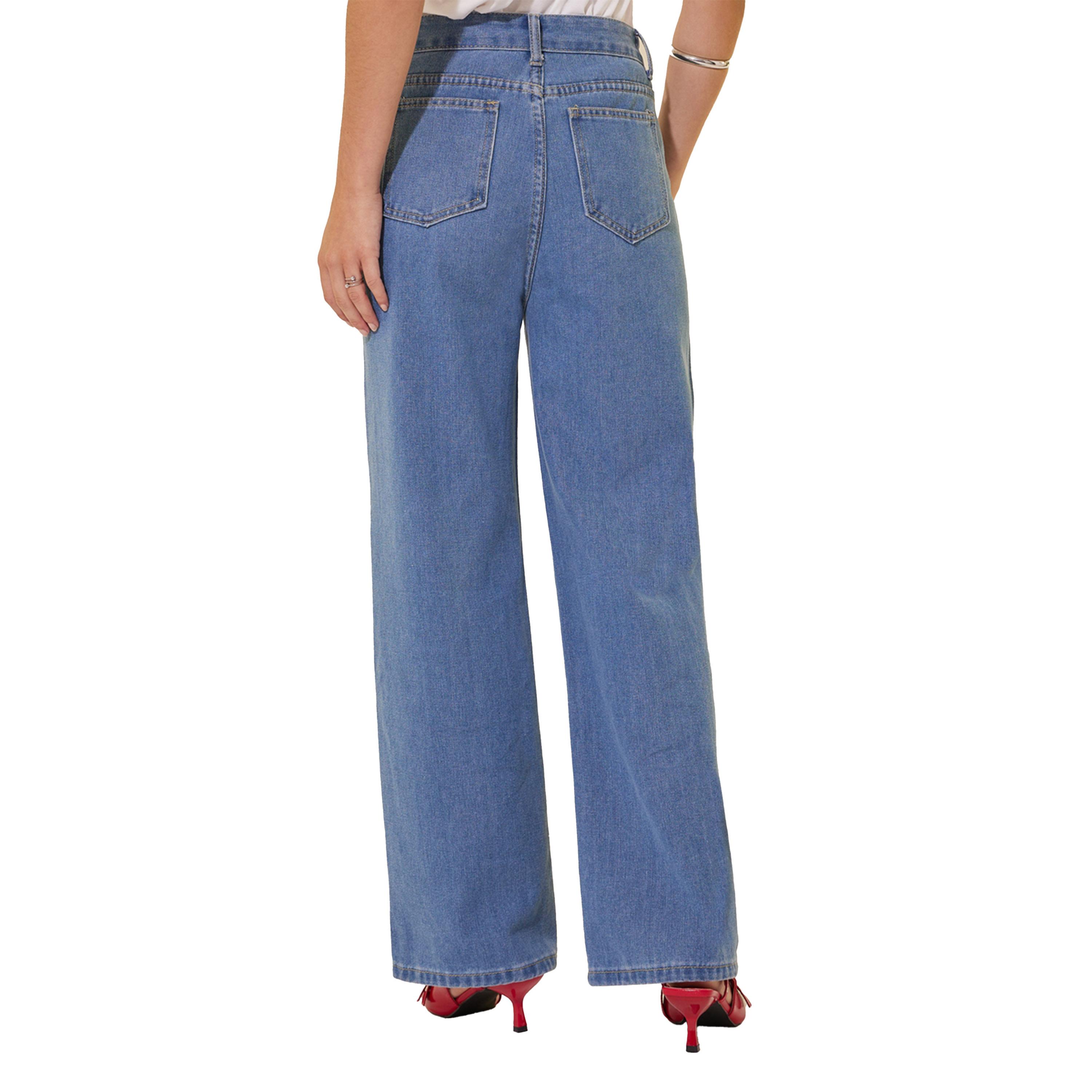 ستايلي - بنطال جينز سادة بخصر متوسط الارتفاع وواسع الساق-women-clothing-bottoms-jeans-image-4