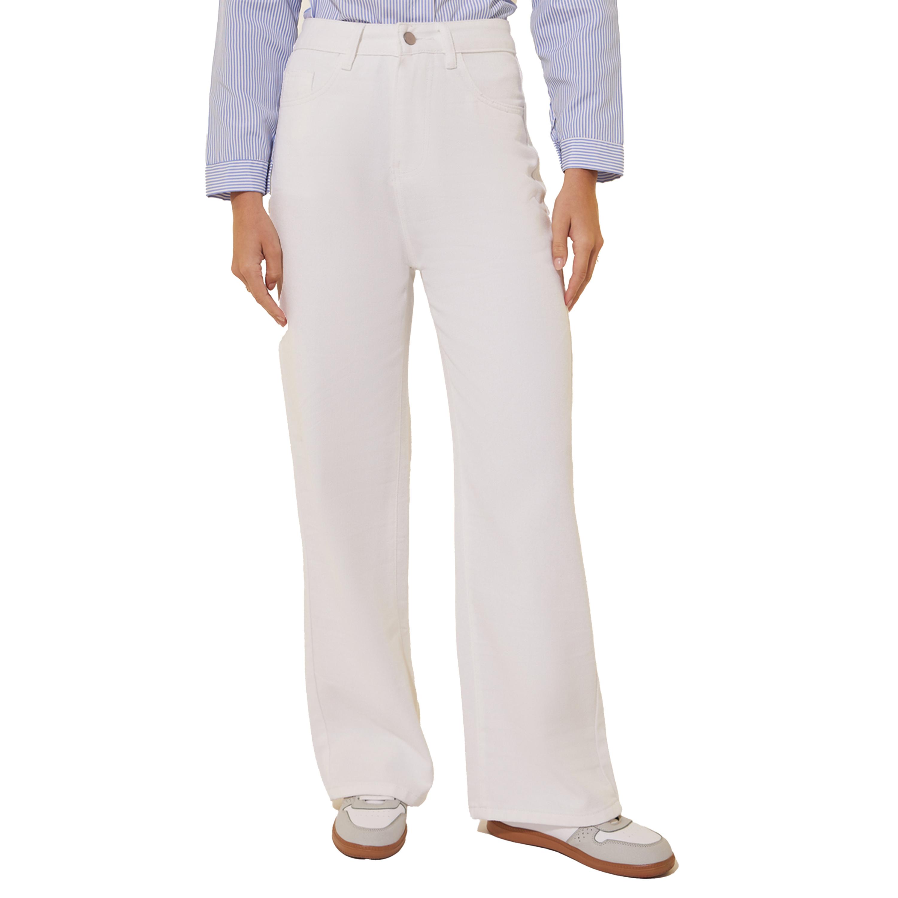 ستايلي - بنطال جينز سادة بخصر متوسط الارتفاع وواسع الساق-women-clothing-bottoms-jeans-image-2