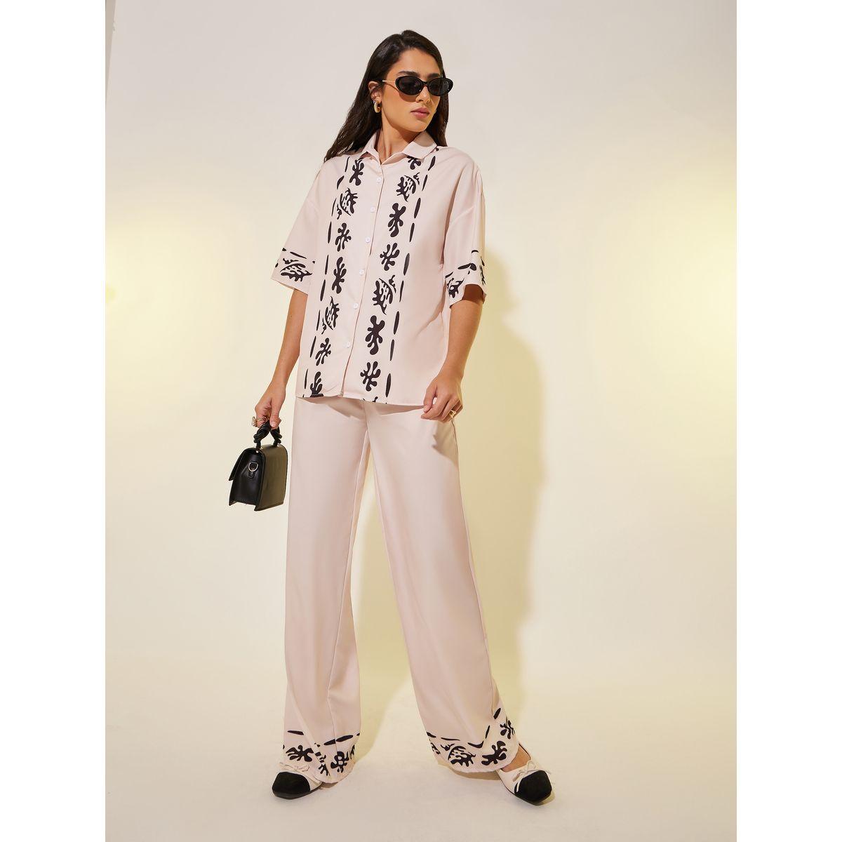 Styli Placement Print Short Sleeve Shirt and Pants Co-Ords-women-clothing-coordsets-image-1