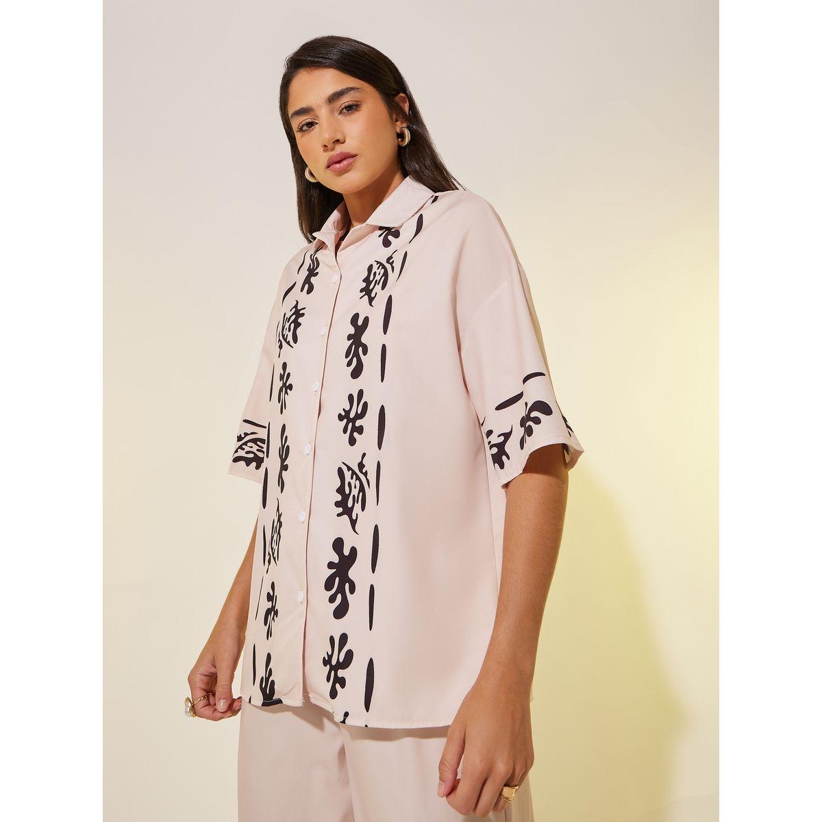 Styli Placement Print Short Sleeve Shirt and Pants Co-Ords-women-clothing-coordsets-image-2