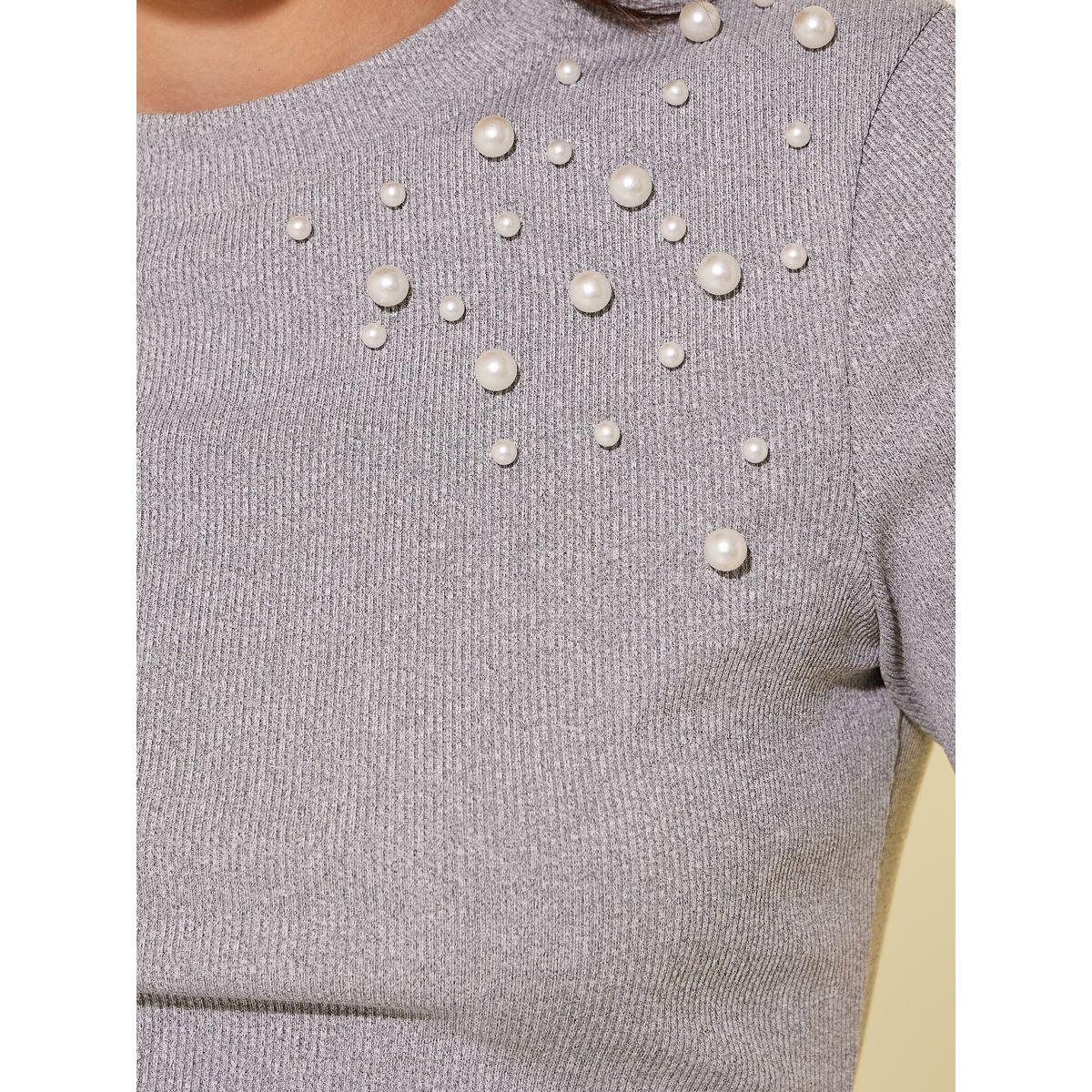 تيشيرت بقصة عادية وتفاصيل لؤلؤ صناعي-women-clothing-tshirts-image-3