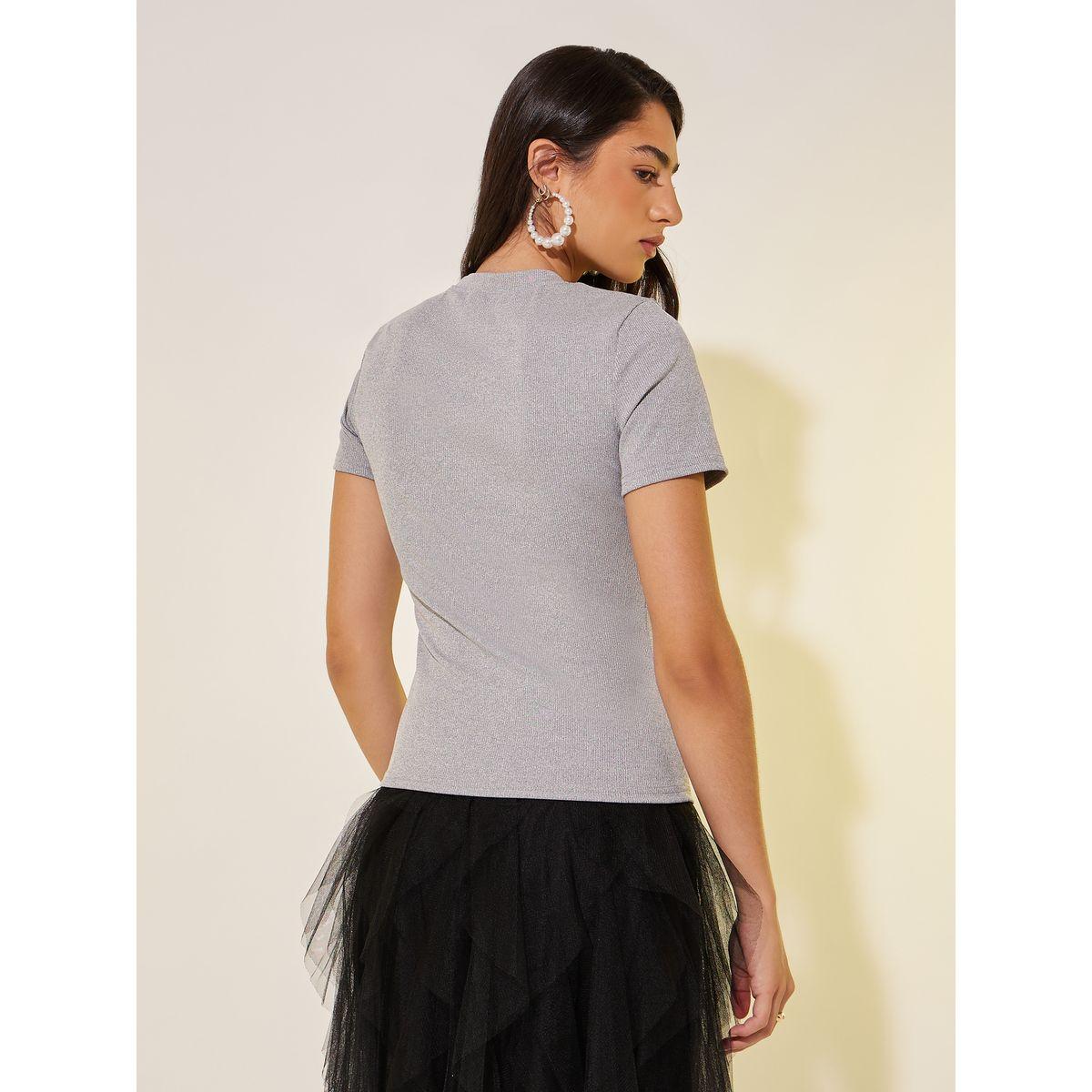 Styli Faux Pearl Detail Round Neck Regular Fit T-Shirt-women-clothing-tshirts-image-5