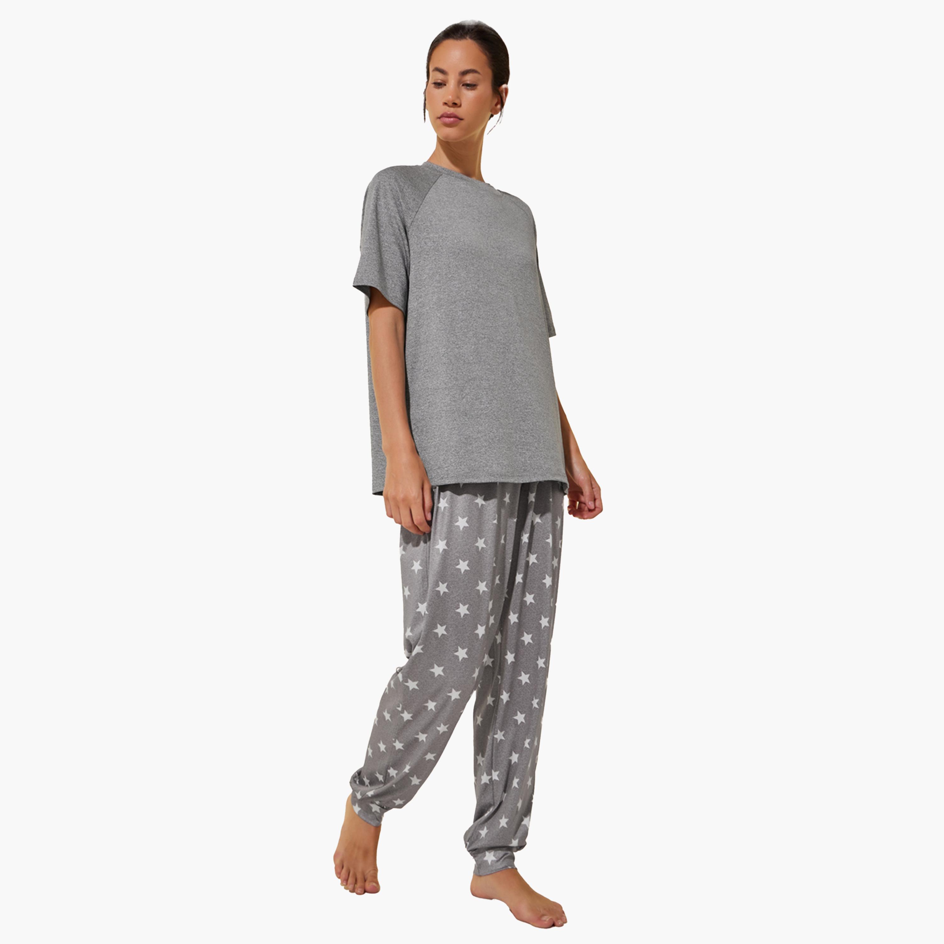 Styli Round Neck Short Sleeve T-Shirt and Joggers Set-women-clothing-nightwear-pyjamas-longsets-image-1