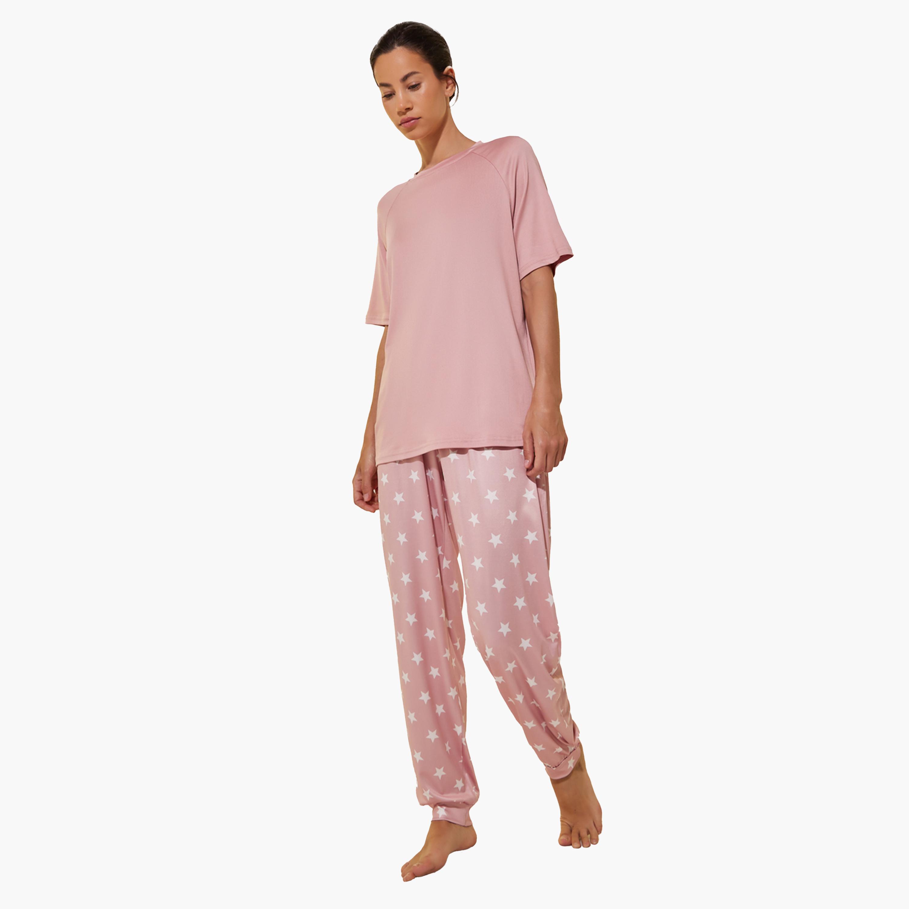 Styli Round Neck Short Sleeve T-Shirt and Joggers Set-women-clothing-nightwear-pyjamas-longsets-image-1