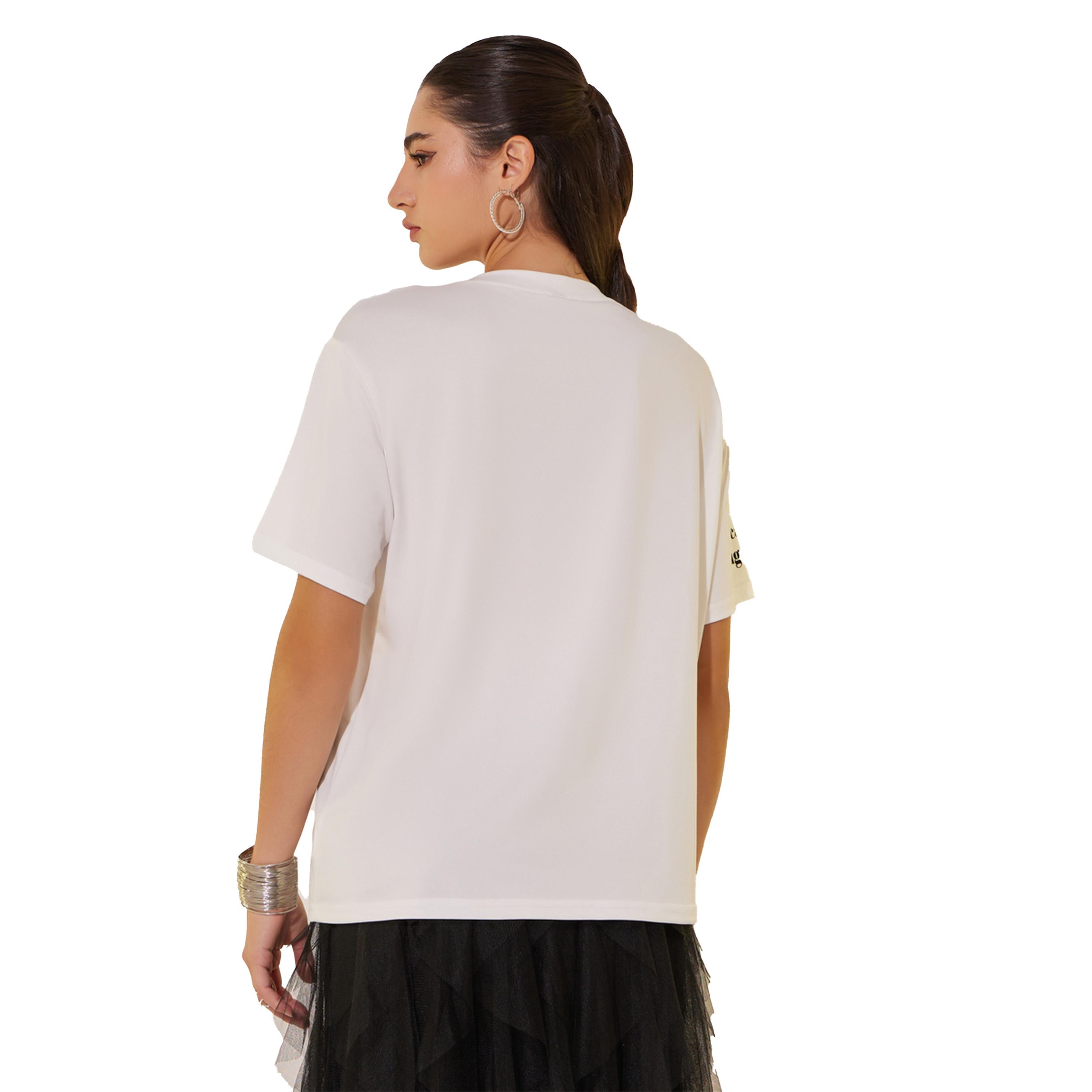 ستايلي -  تي شيرت برقبة دائرية وأكمام قصيرة وشعار-women-clothing-tshirts-image-6