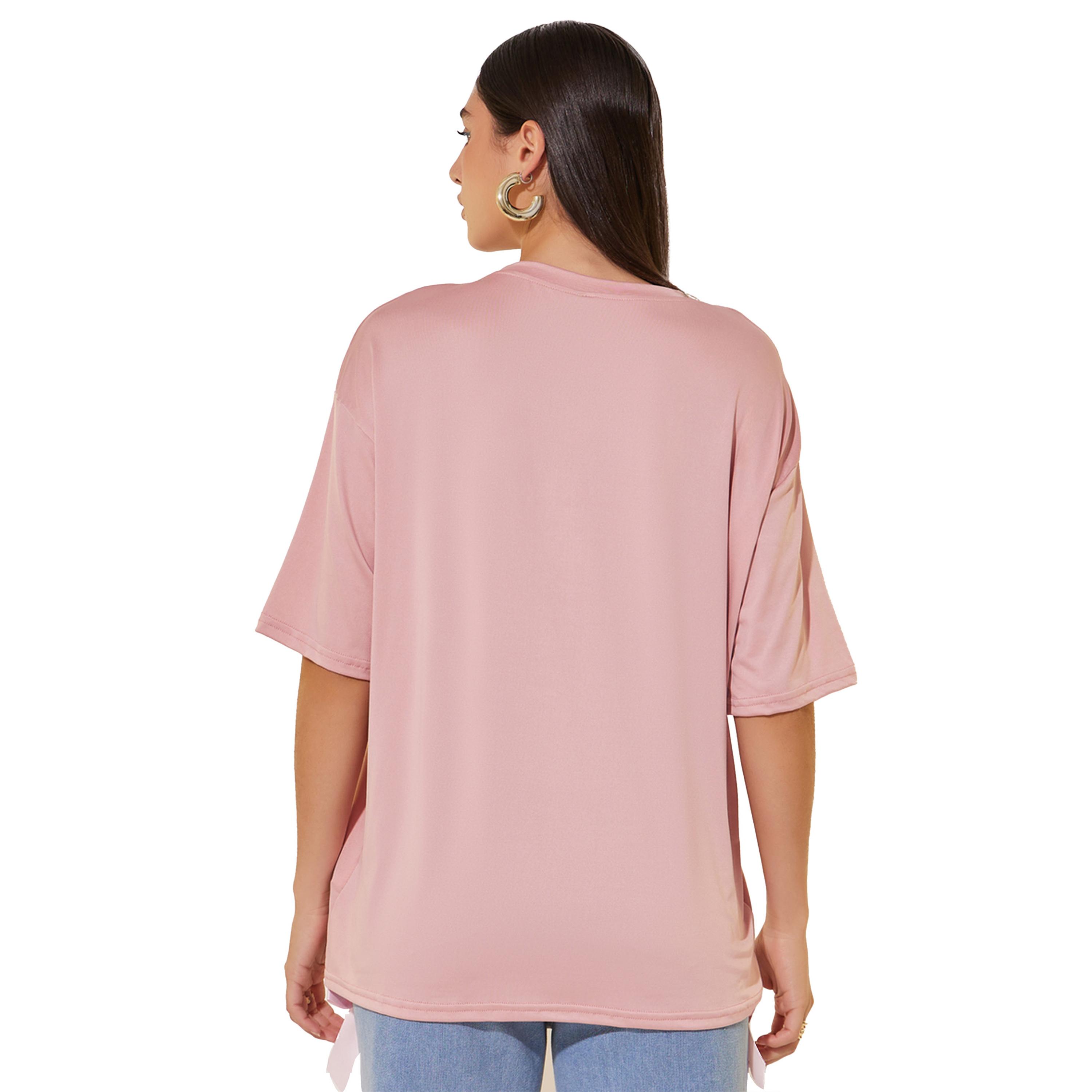 ستايلي -  تي شيرت مقاس كبيربرقبة دائرية وطبعة شعار-women-clothing-tshirts-image-4