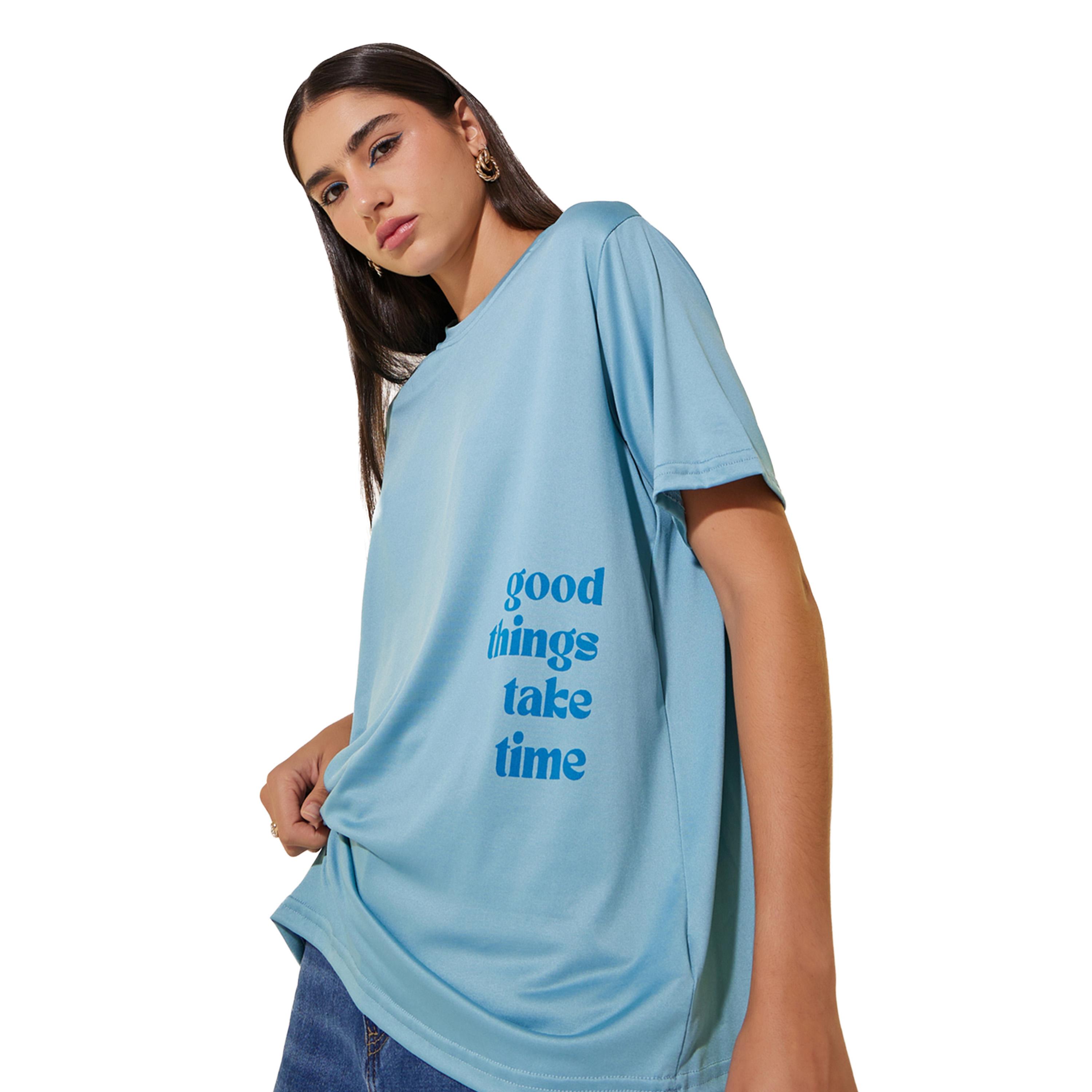 ستايلي -  تي شيرت مقاس كبيربرقبة دائرية وطبعة شعار-women-clothing-tshirts-image-1