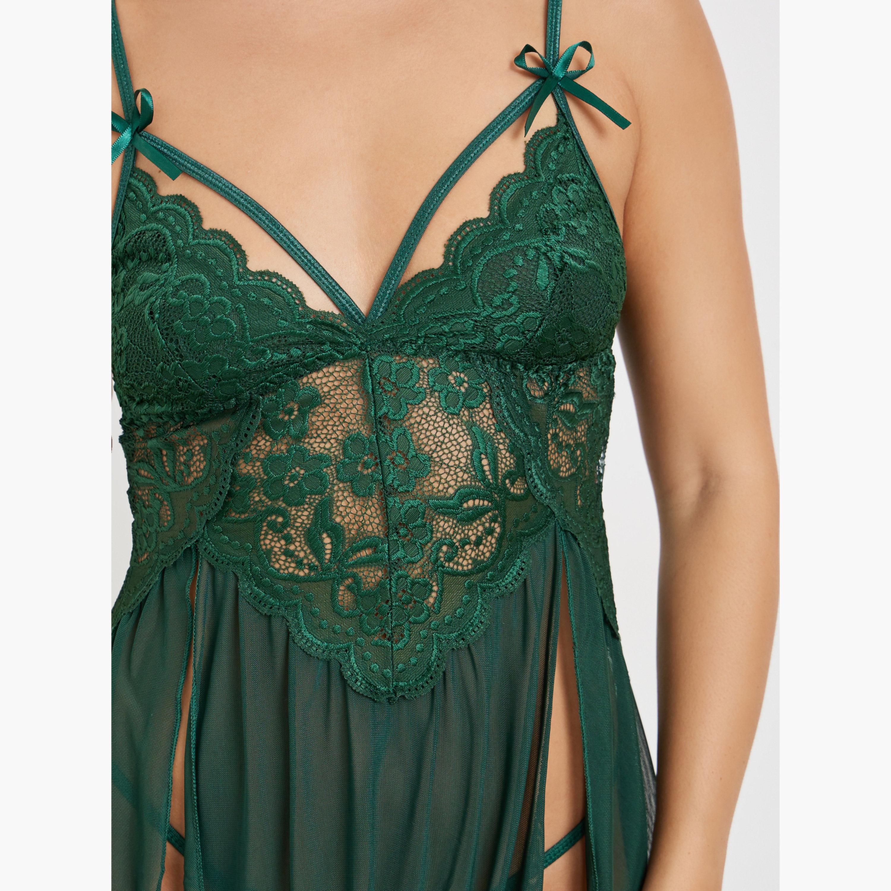 ستايلي - بيبي دول بجزء علوي من الدانتيل وحزام علوي مع سروال داخلي-women-clothing-lingerie-babydollsandbodysuits-image-5