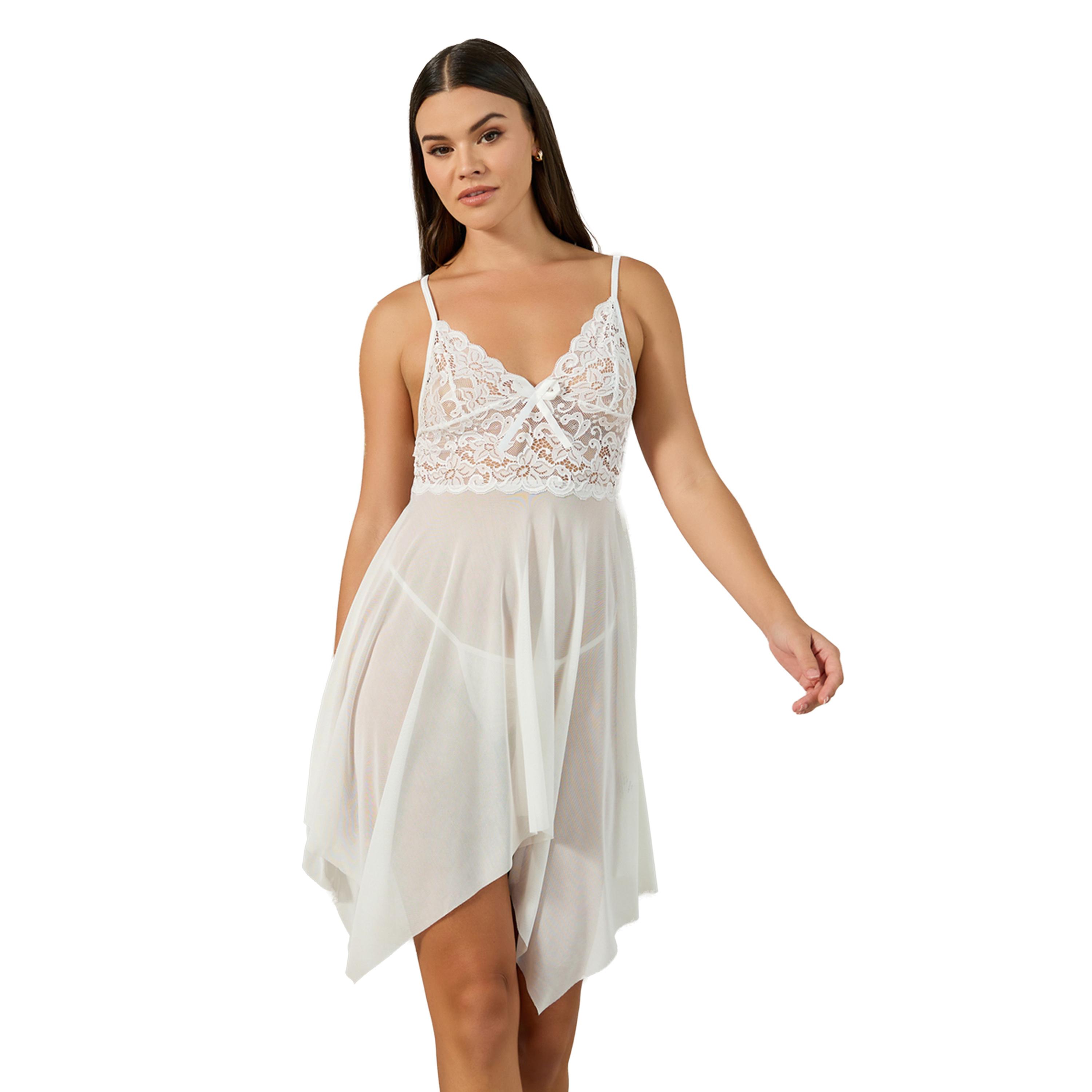 ستايلي - بيبي دول دانتيل بحافة غير متماثلة مع سروال داخلي-women-clothing-lingerie-babydollsandbodysuits-image-1