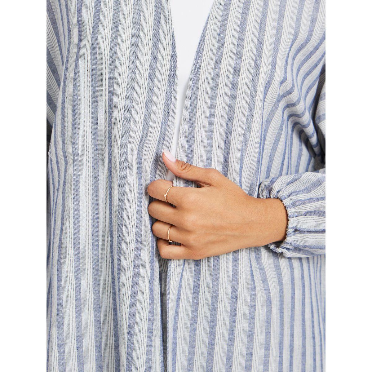 Styli Striped Linen Look Regular Fit Maxi Length Abaya-women-arabicclothing-abayas-image-3