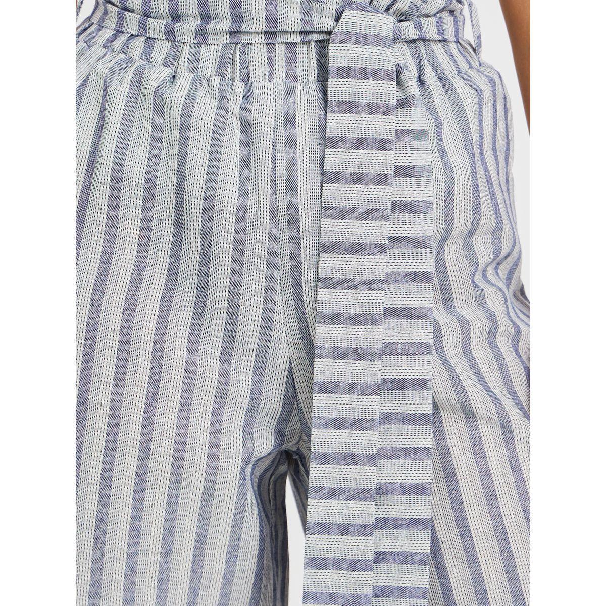 بنطال مخطط بخصر بيبر باغ مع حزام-women-clothing-bottoms-trousers-image-3