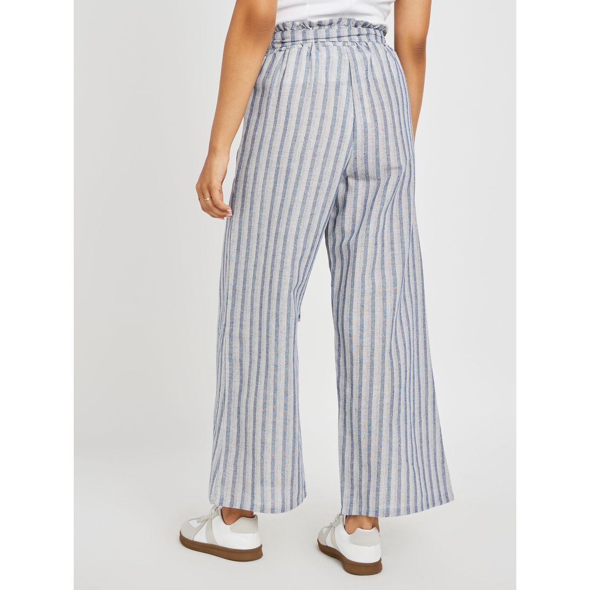بنطال مخطط بخصر بيبر باغ مع حزام-women-clothing-bottoms-trousers-image-4