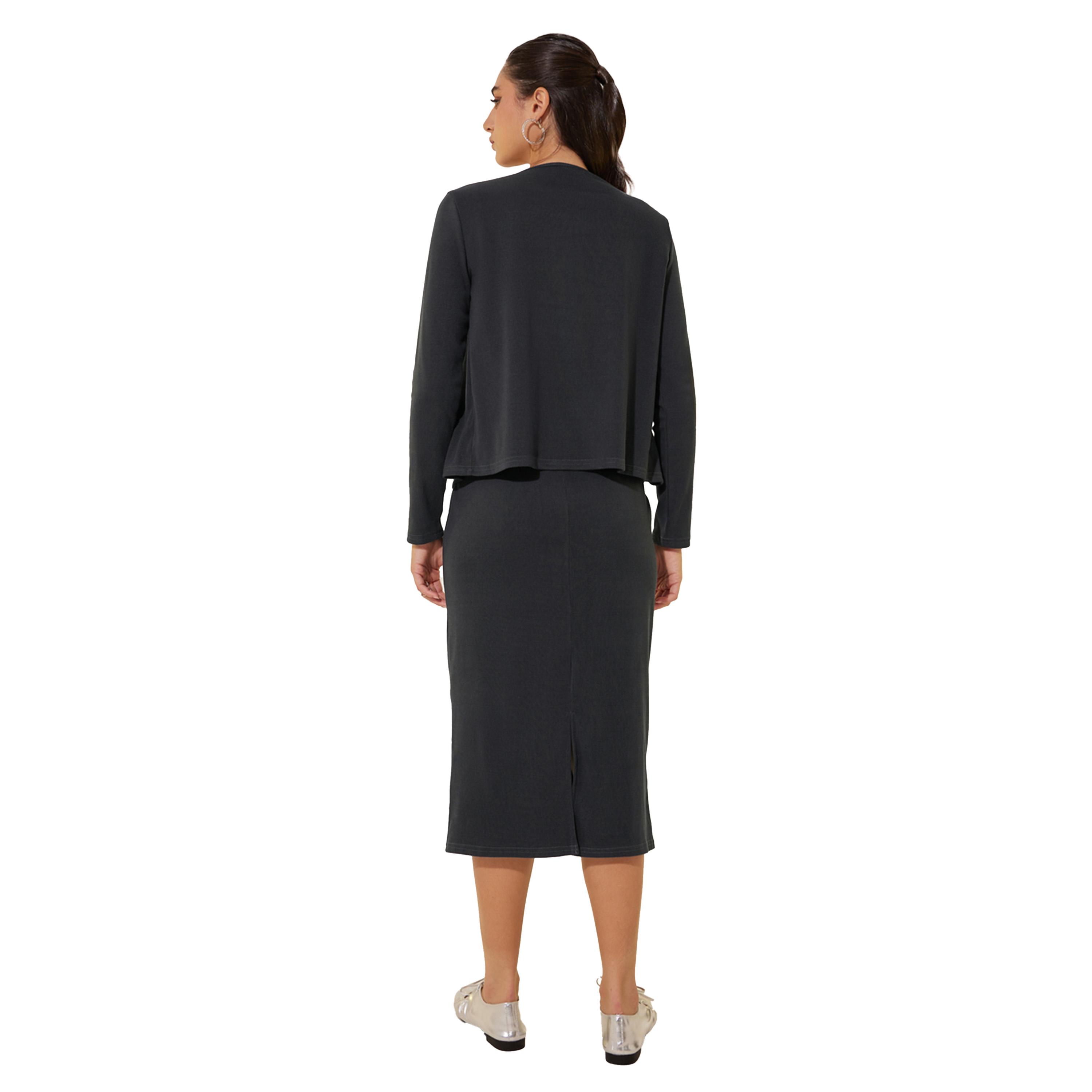 Styli Solid Knitted Buttoned Cardigan and Dress Set-women-clothing-coordsets-image-6