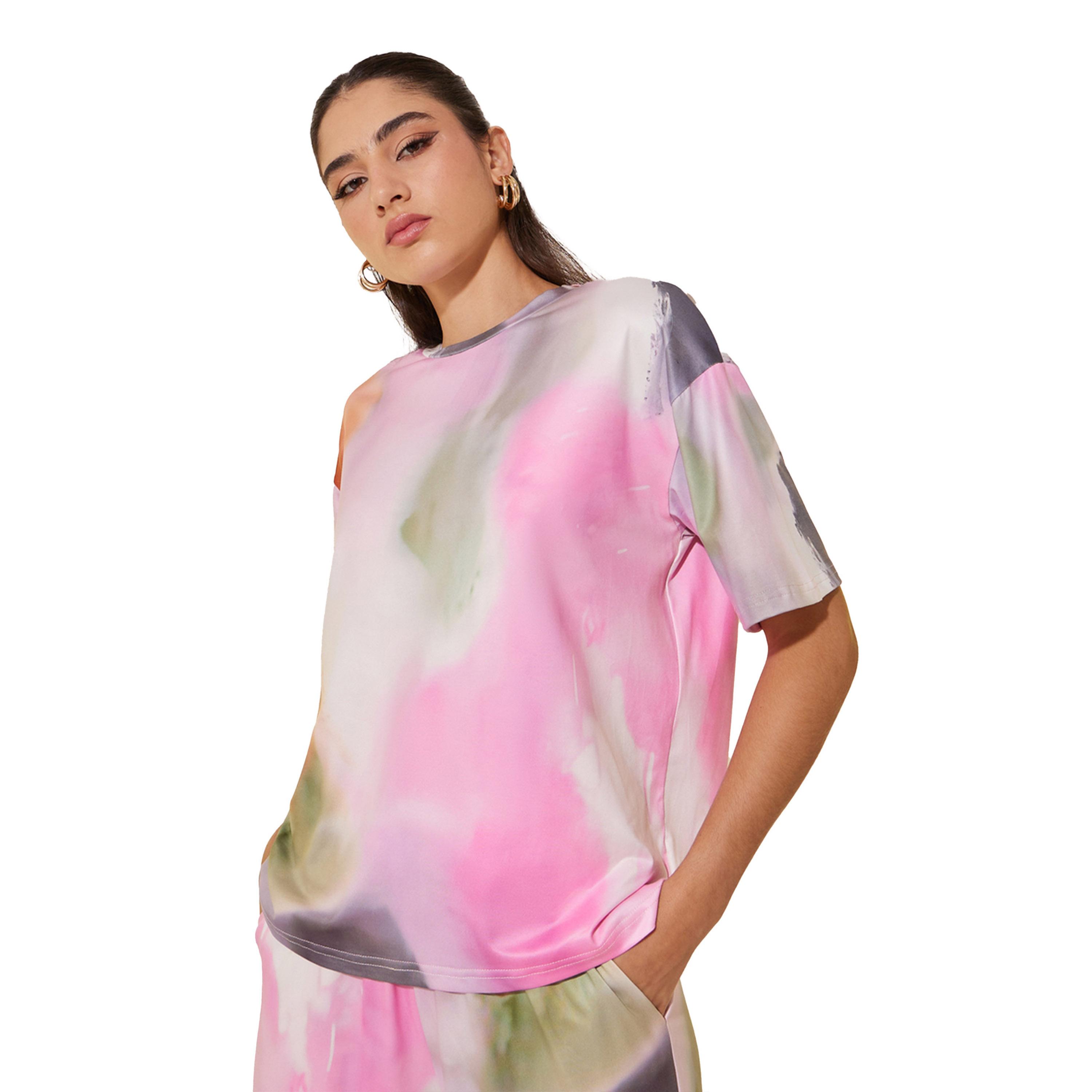 Styli Tie and Dye Print Dropped Shoulder T-Shirt and Pants Co-Ords-women-clothing-coordsets-image-3