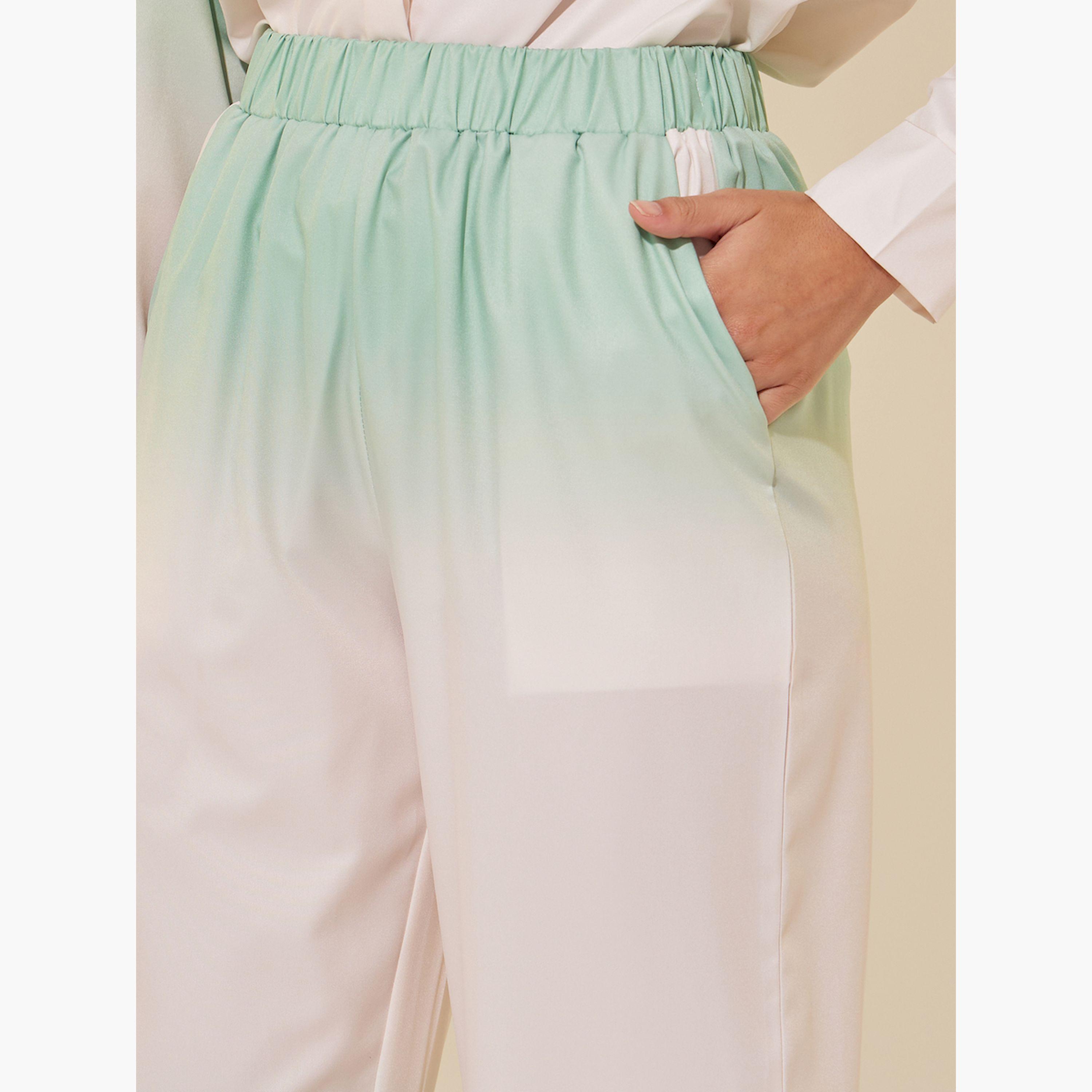 ستايلي - طقم قميص أومبري بأكمام طويلة وياقة مع بنطال-women-clothing-coordsets-image-6