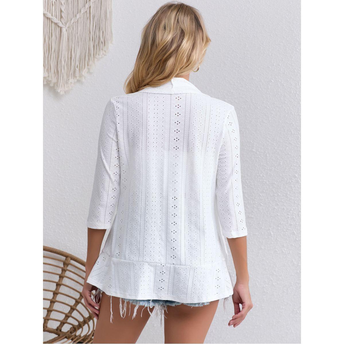 Styli Women White Solid Eyelet Detail Open Front Shrug-women-clothing-shirtsandblouses-blouses-image-2