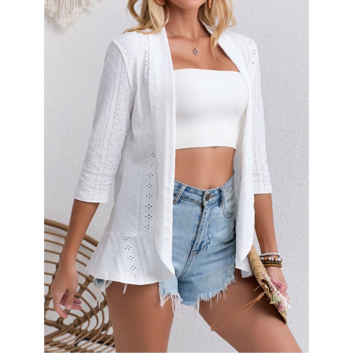 Styli Women White Solid Eyelet Detail Open Front Shrug-women-clothing-shirtsandblouses-blouses-image-6