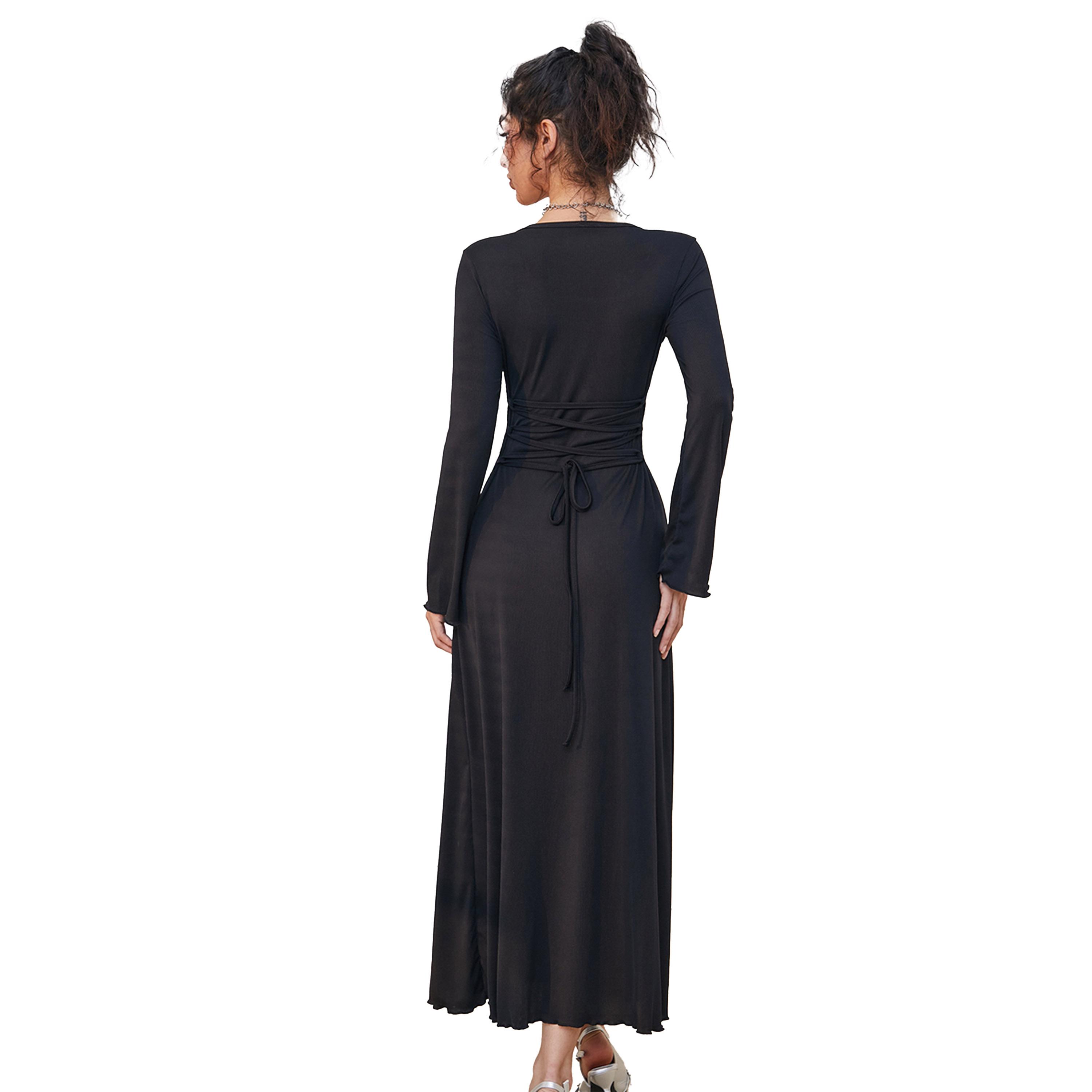 Styli Solid Scoop Neck Long Sleeve Maxi Dress-women-clothing-dresses-image-3