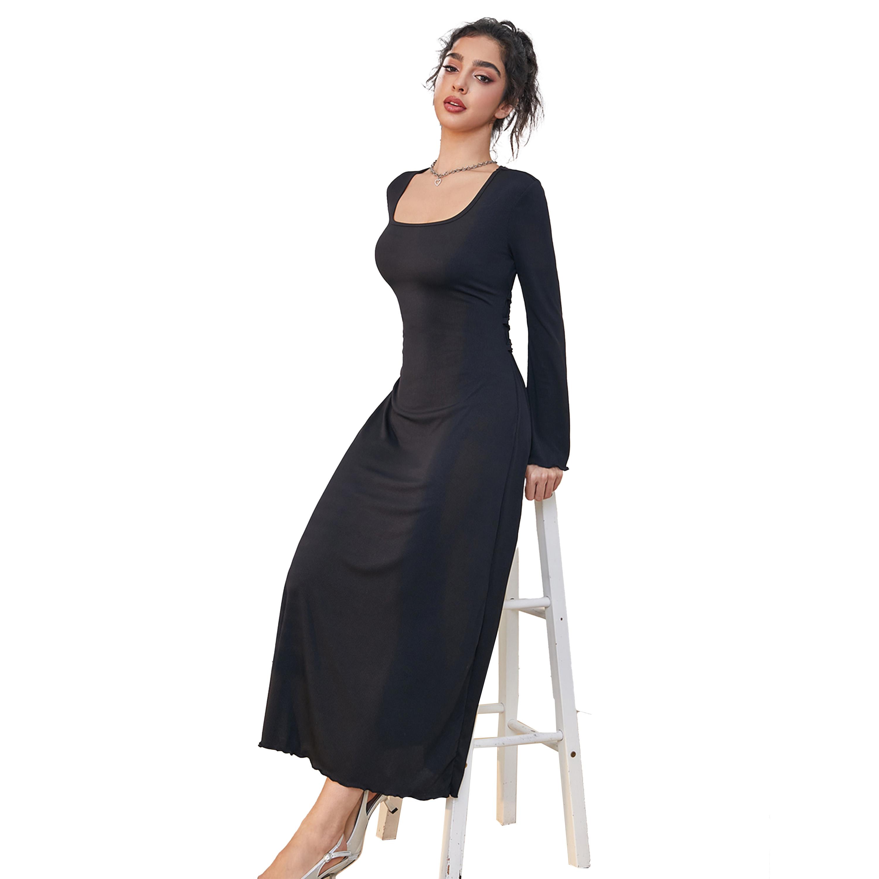 Styli Solid Scoop Neck Long Sleeve Maxi Dress-women-clothing-dresses-image-5