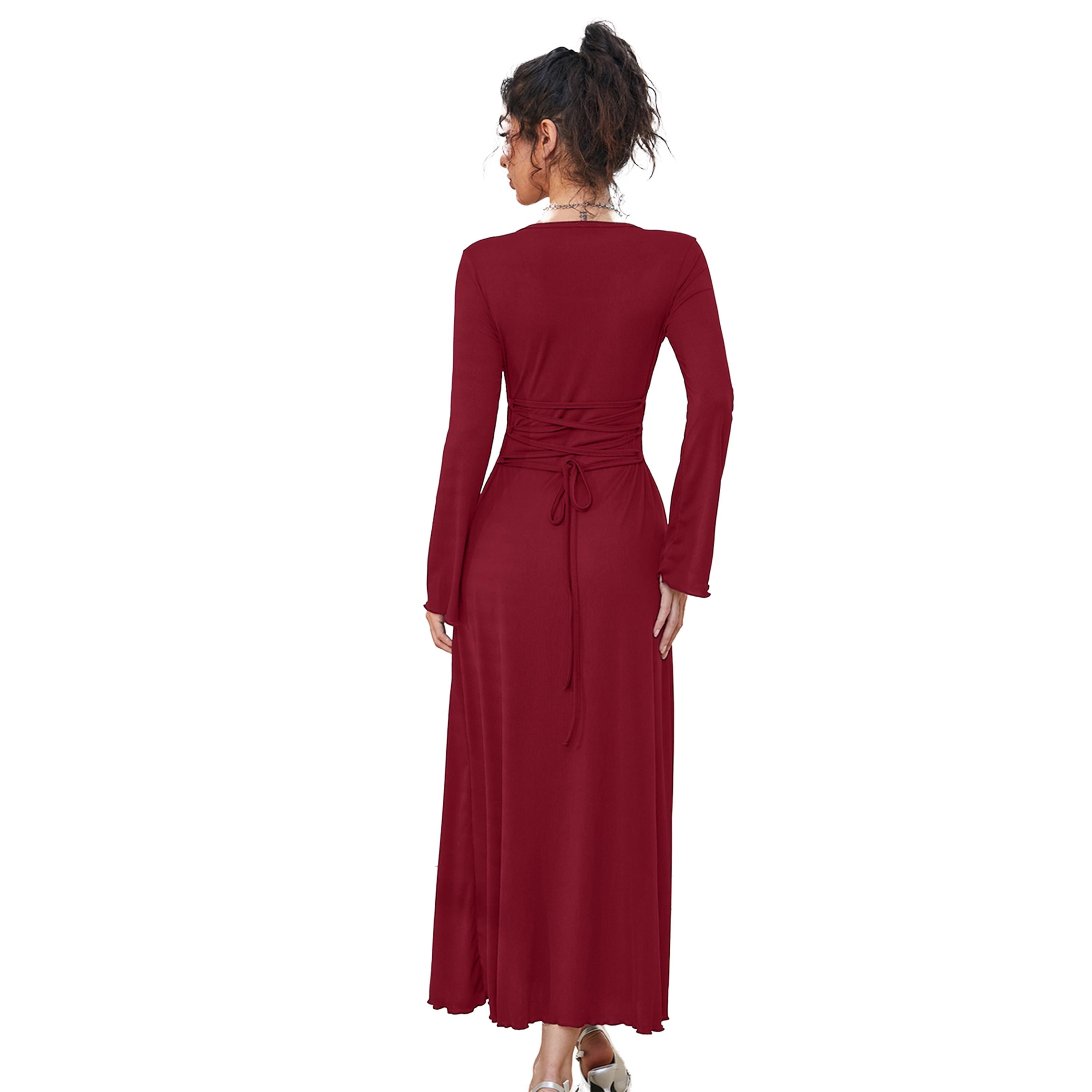 Styli Solid Scoop Neck Long Sleeve Maxi Dress-women-clothing-dresses-image-2