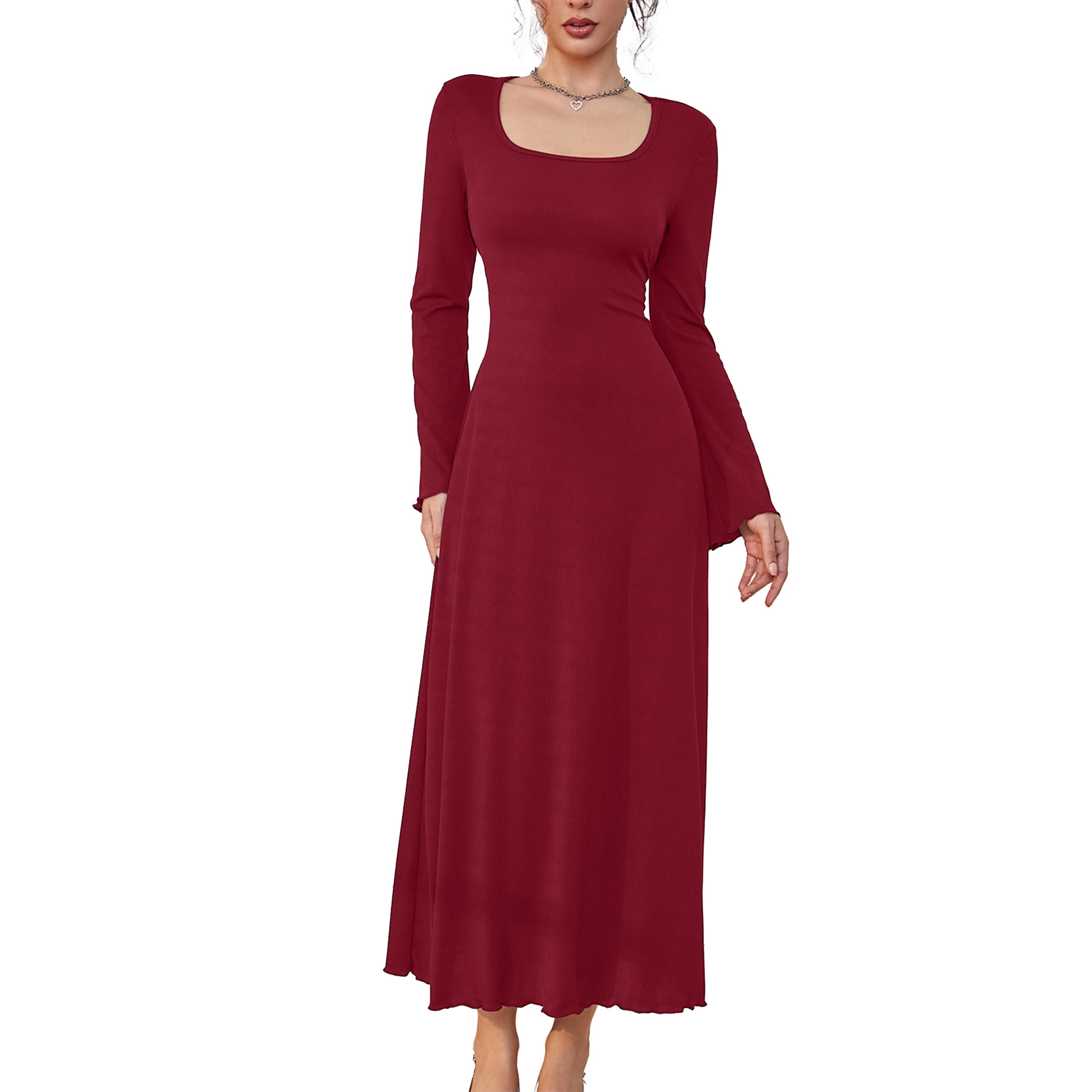 Styli Solid Scoop Neck Long Sleeve Maxi Dress-women-clothing-dresses-image-5