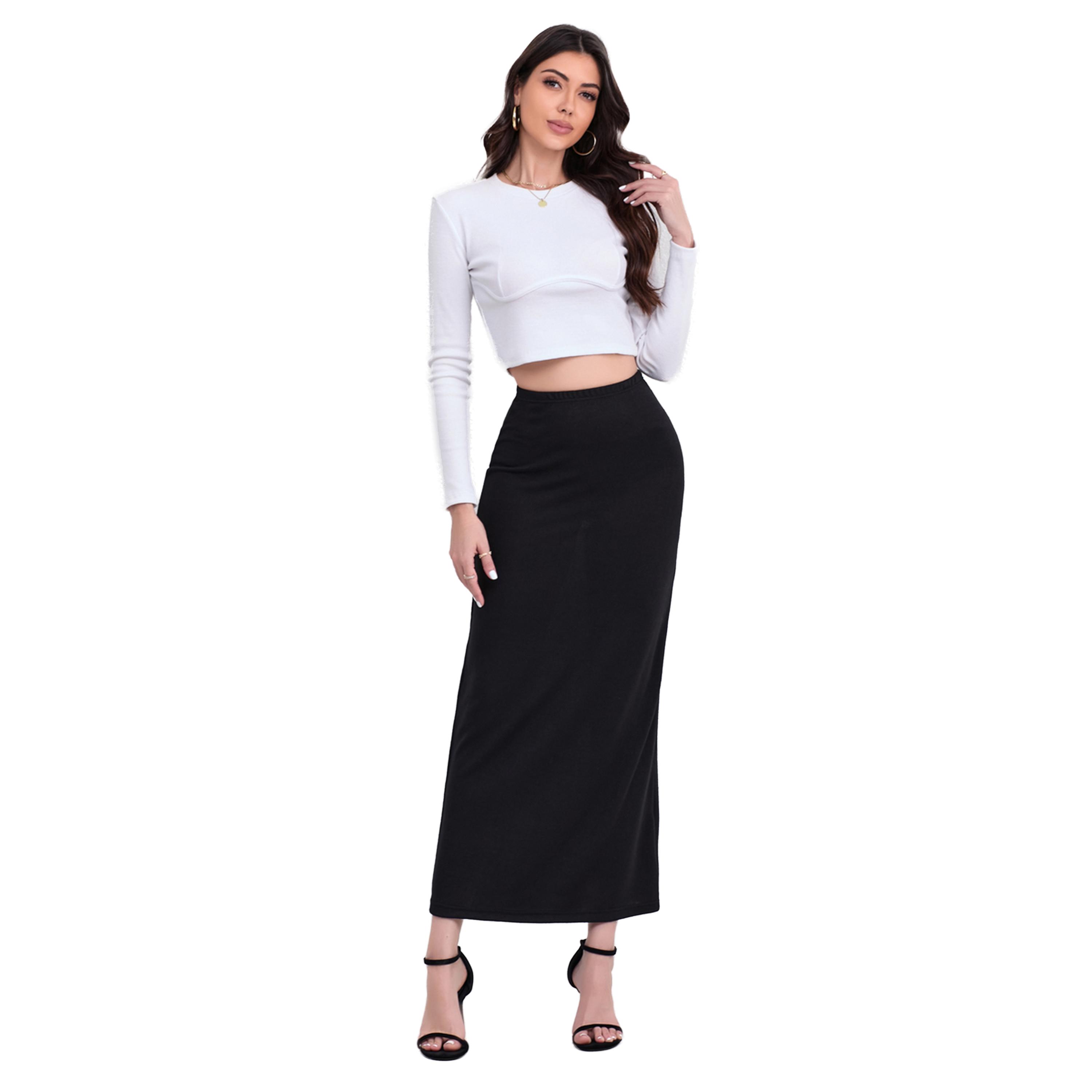 ستايلي -  تنورة ماكسي سادة ضيقة عالية الخصر-women-clothing-bottoms-skirts-image-2