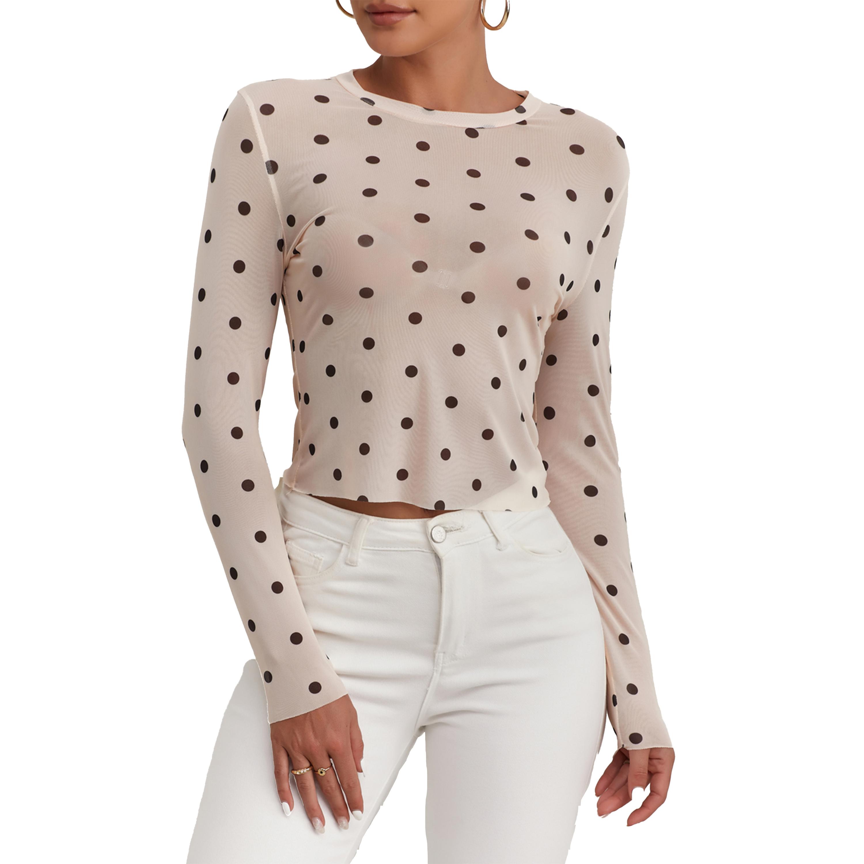 Styli Polka Dot Mesh Long Sleeve Round Neck Top-women-clothing-shirtsandblouses-blouses-image-2